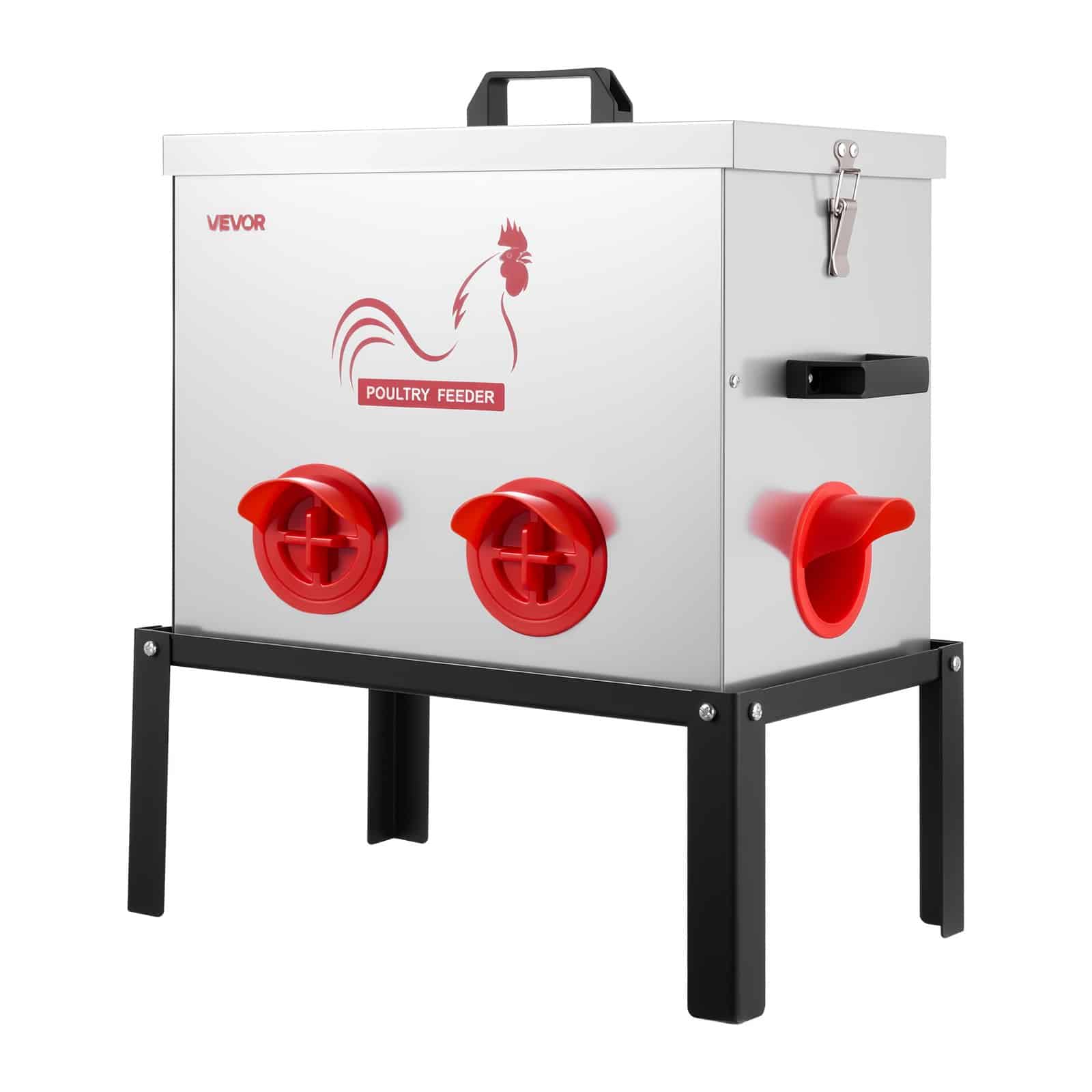 VEVOR Automatic Chicken Feeder, 18.14 kg, 6 No-Waste Ports, Waterproof Metal Poultry Feeder with Handle & Divider - Image 11