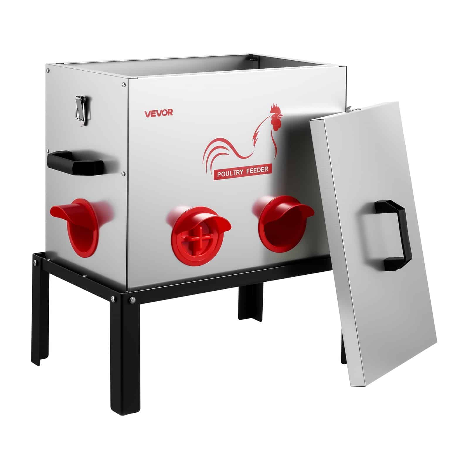 VEVOR Automatic Chicken Feeder, 18.14 kg, 6 No-Waste Ports, Waterproof Metal Poultry Feeder with Handle & Divider - Image 12