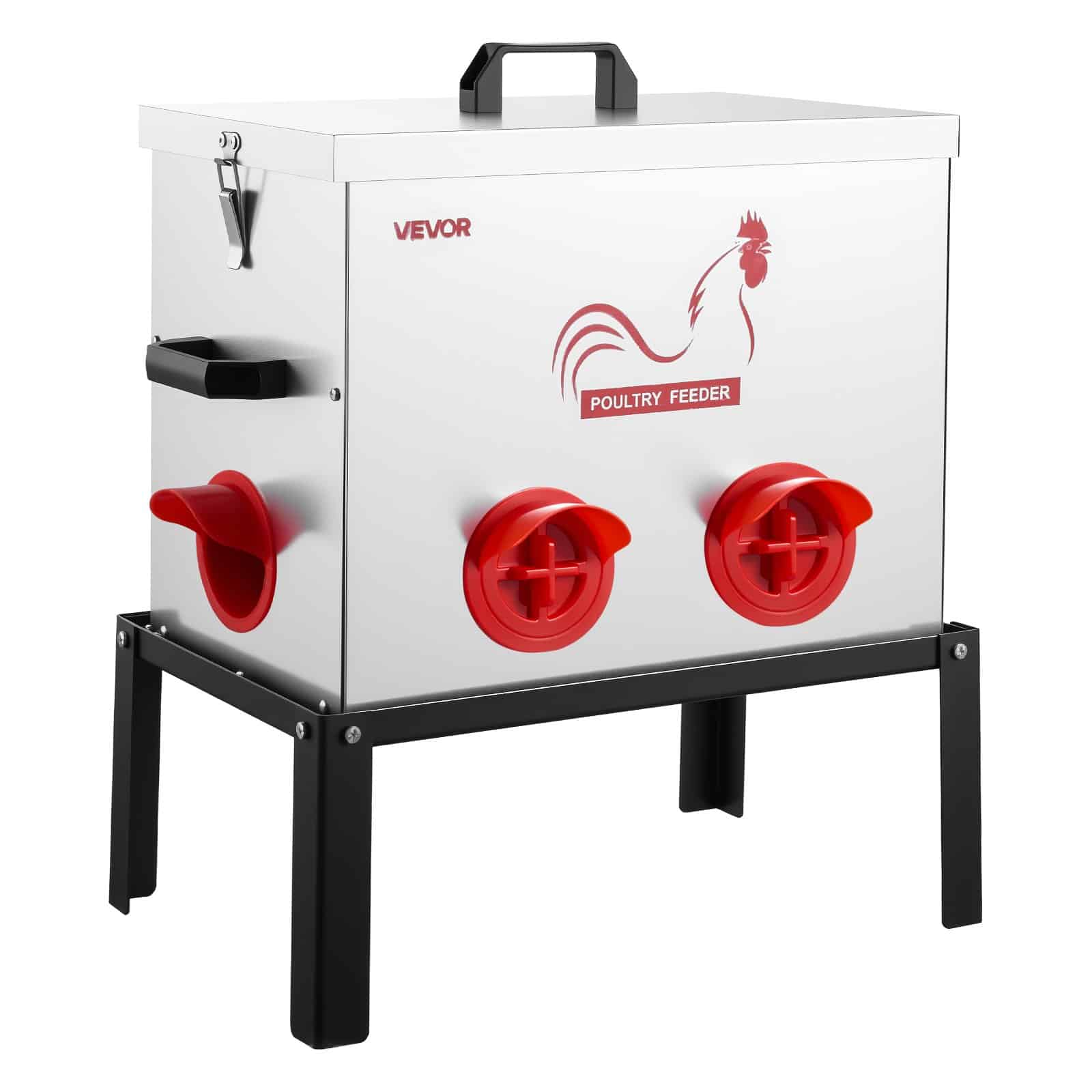 VEVOR Automatic Chicken Feeder, 18.14 kg, 6 No-Waste Ports, Waterproof Metal Poultry Feeder with Handle & Divider - Image 9