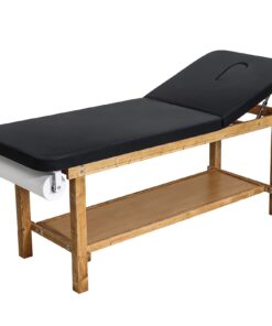 VEVOR Adjustable Medical Exam Table with Wooden Frame, Backrest, Storage Shelf & Paper Roll Holder - 227kg Load, Waterproof PU