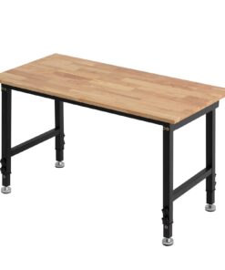 VEVOR Adjustable Workbench, 680 kg Capacity, 122x60 cm Oak Top, Height Adjustable 67–102 cm, Heavy-Duty Table for Garage & Workshop