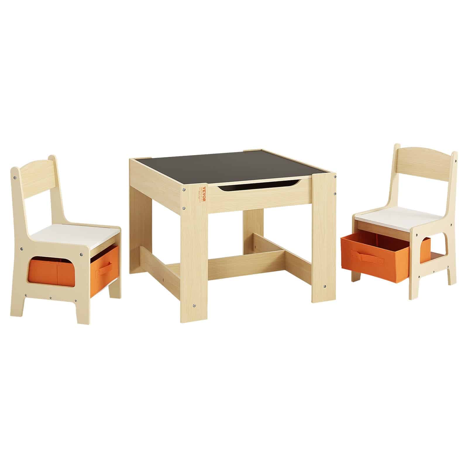 VEVOR Kids Wooden Table & 2 Chairs Set with Storage, Reversible Whiteboard/Blackboard Top, for Ages 2–8, Burlywood — изображение 9