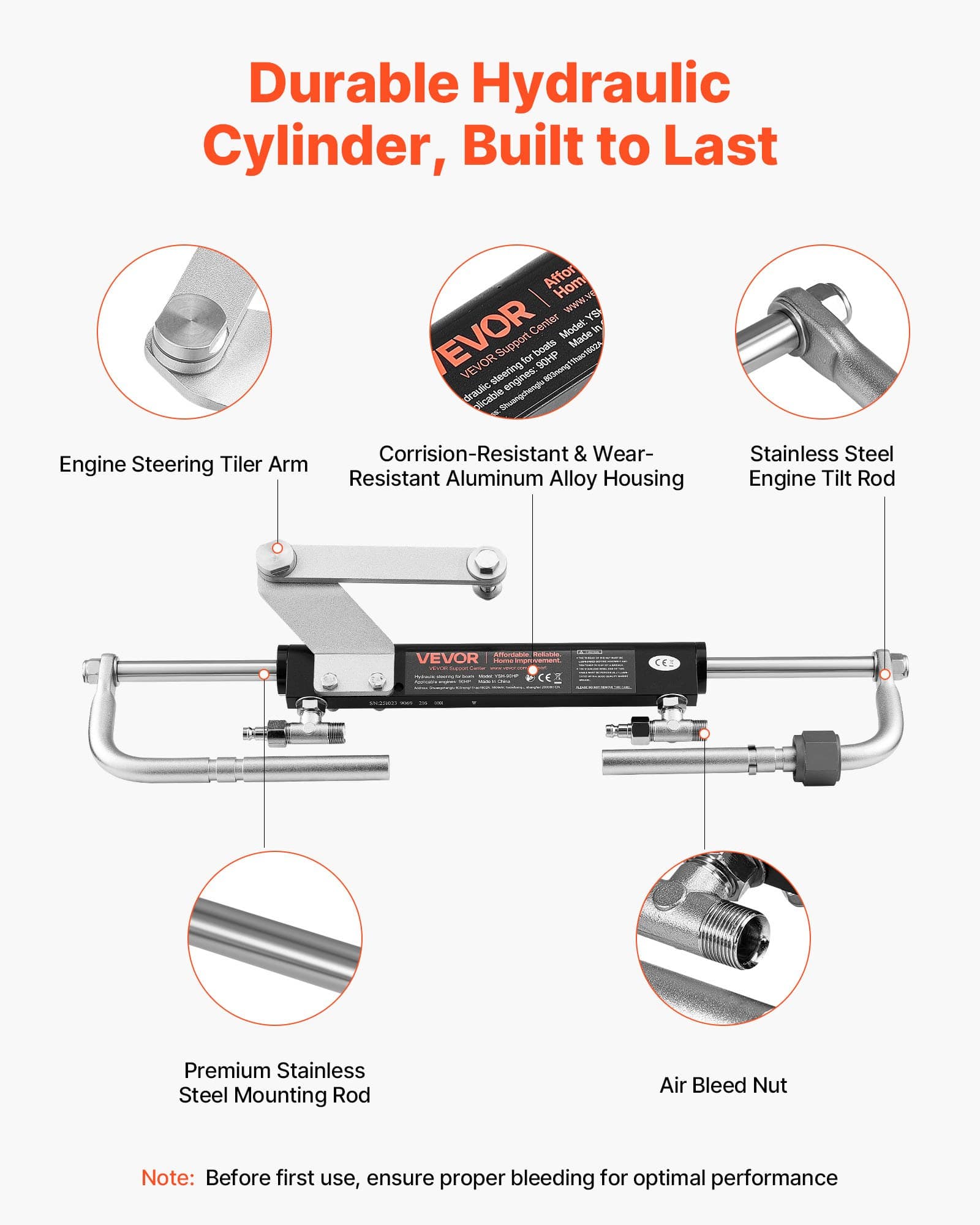 VEVOR Hydraulic Steering Kit for Outboards up to 90 HP, 6.9 MPa Max Pressure, Pump & Cylinder, for Boats and Sailboats - Зображення 4