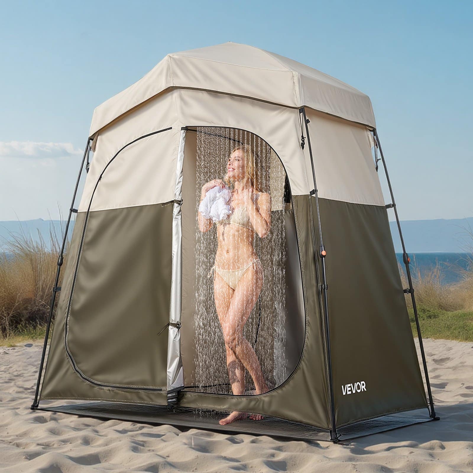 VEVOR 2-Room Portable Camping Shower Tent, Foldable Privacy Changing Shelter, 150D Oxford, UV & Water-Resistant, with Bag & Accessories - Зображення 8