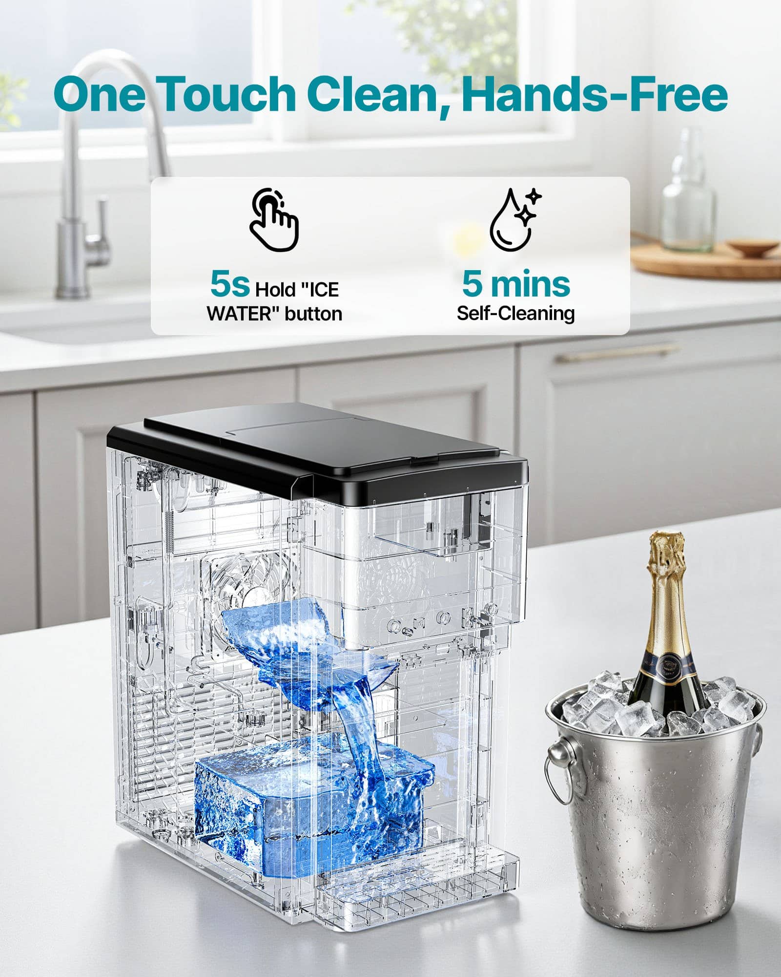 VEVOR 3-in-1 Countertop Water Dispenser with Ice Maker, 16kg/24h, 1.8kg Storage, Crushed & Bullet Ice, Cold Water, Self-Cleaning — изображение 6
