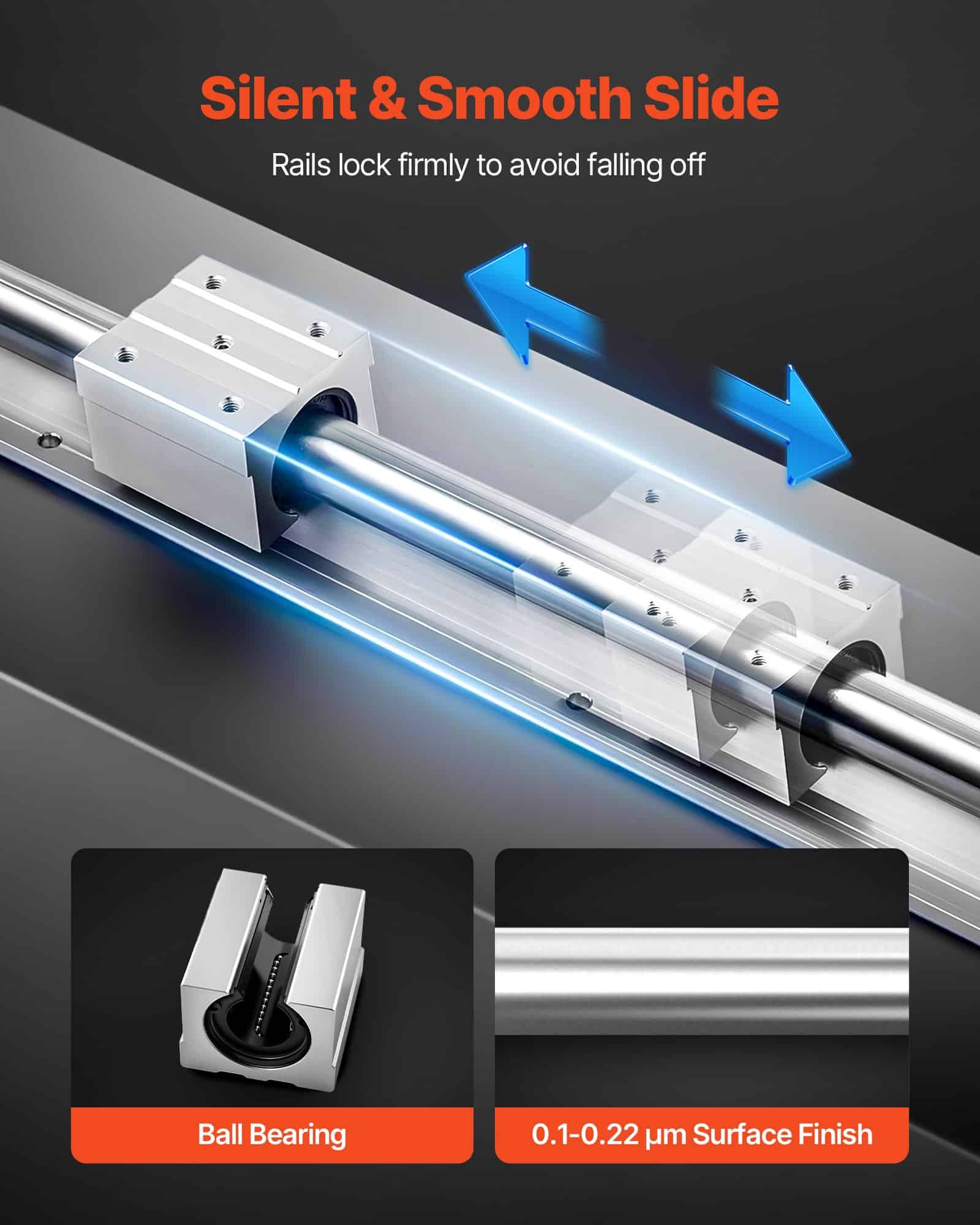 VEVOR SBR25 Linear Rail Kit 1200 mm – 2 Rails & 4 Slide Blocks, Precision Guide for CNC Cutting, Milling, Drilling Machines - Image 4