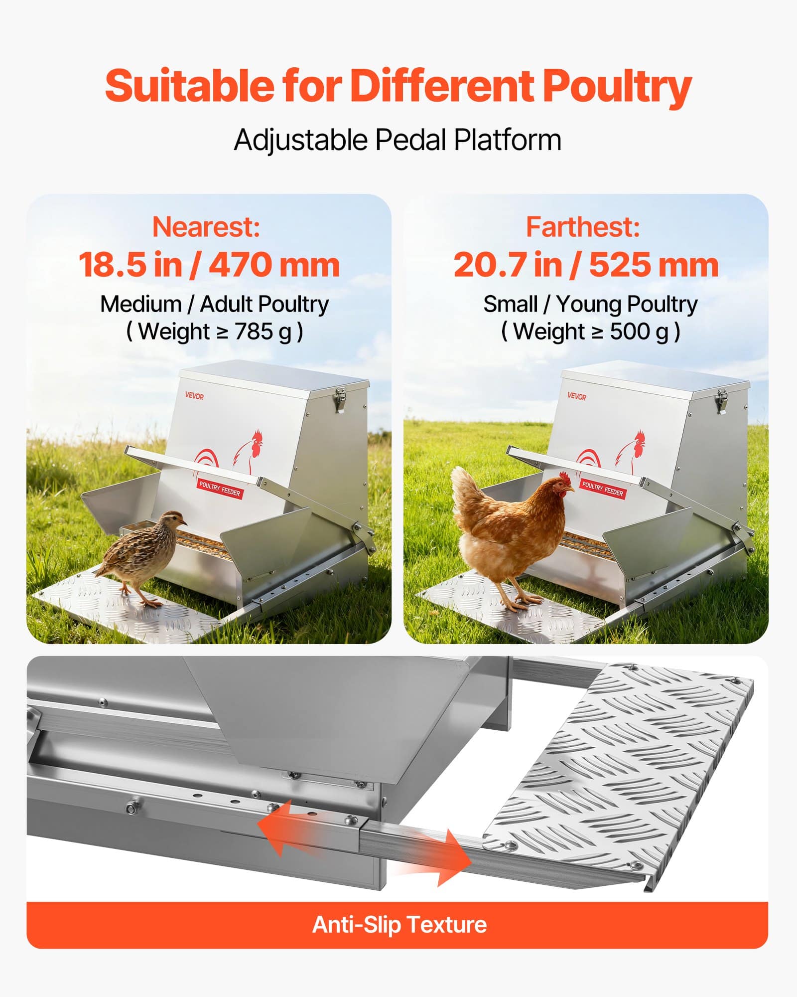 VEVOR 18.14 kg Automatic Chicken Feeder, Rainproof Galvanized Steel Treadle Feeder with Lock Lid, No Waste, Outdoor Poultry Use - Image 4