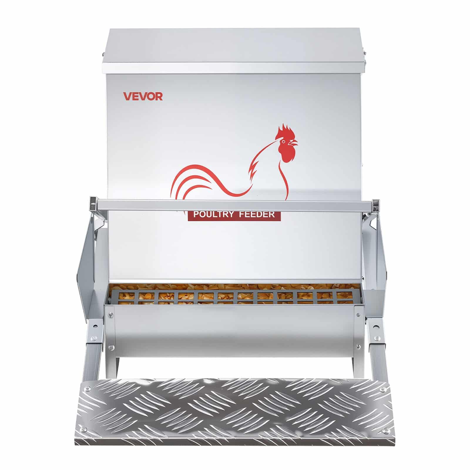 VEVOR 18.14 kg Automatic Chicken Feeder, Rainproof Galvanized Steel Treadle Feeder with Lock Lid, No Waste, Outdoor Poultry Use - Image 11