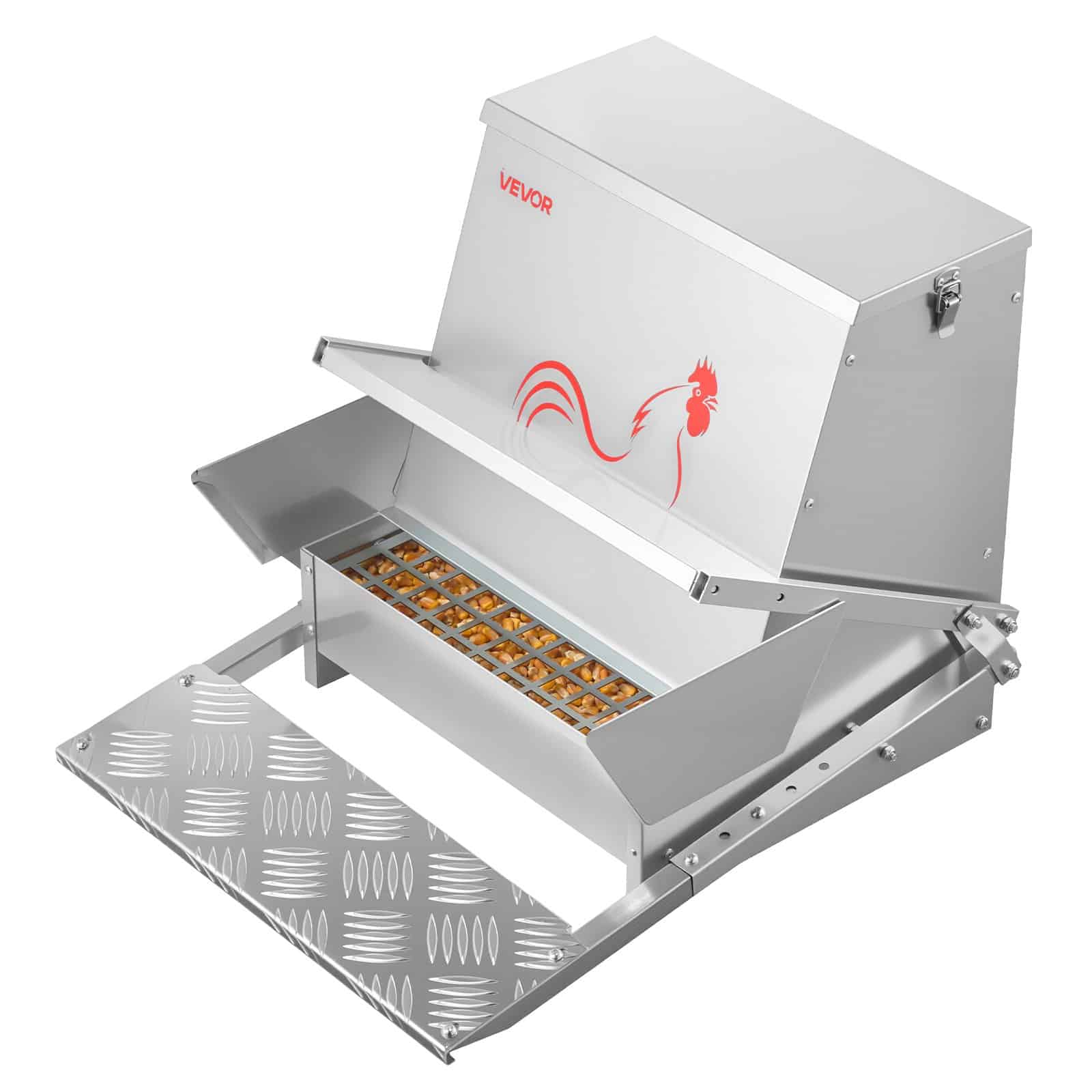 VEVOR 18.14 kg Automatic Chicken Feeder, Rainproof Galvanized Steel Treadle Feeder with Lock Lid, No Waste, Outdoor Poultry Use - Image 12