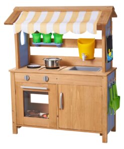 Деревянная уличная грязная кухня VEVOR для детей с раковиной, резервуаром для воды, навесом, посудой и кладовой — набор высоких планшетов 1000 мм