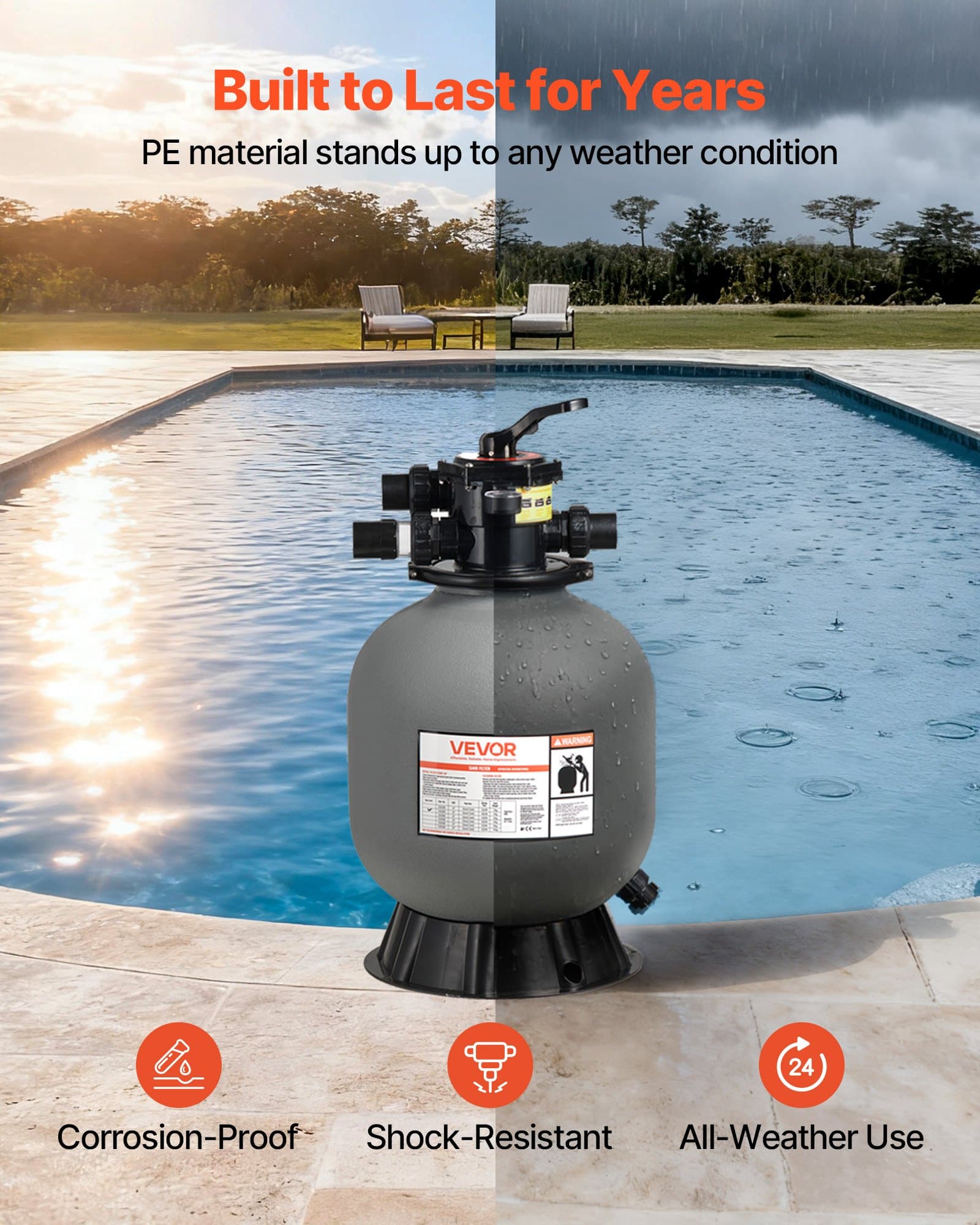 VEVOR 457 mm Pool Sand Filter System with 7-Way Valve, 151 L/min Flow for Above/Inground Pools, Durable & Easy Maintenance - Image 4