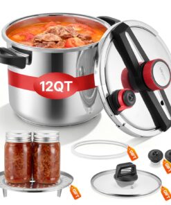 VEVOR 11.3L Stainless Steel Pressure Cooker with Steaming Rack & Glass Lid, 3 Pressure Settings up to 100 kPa