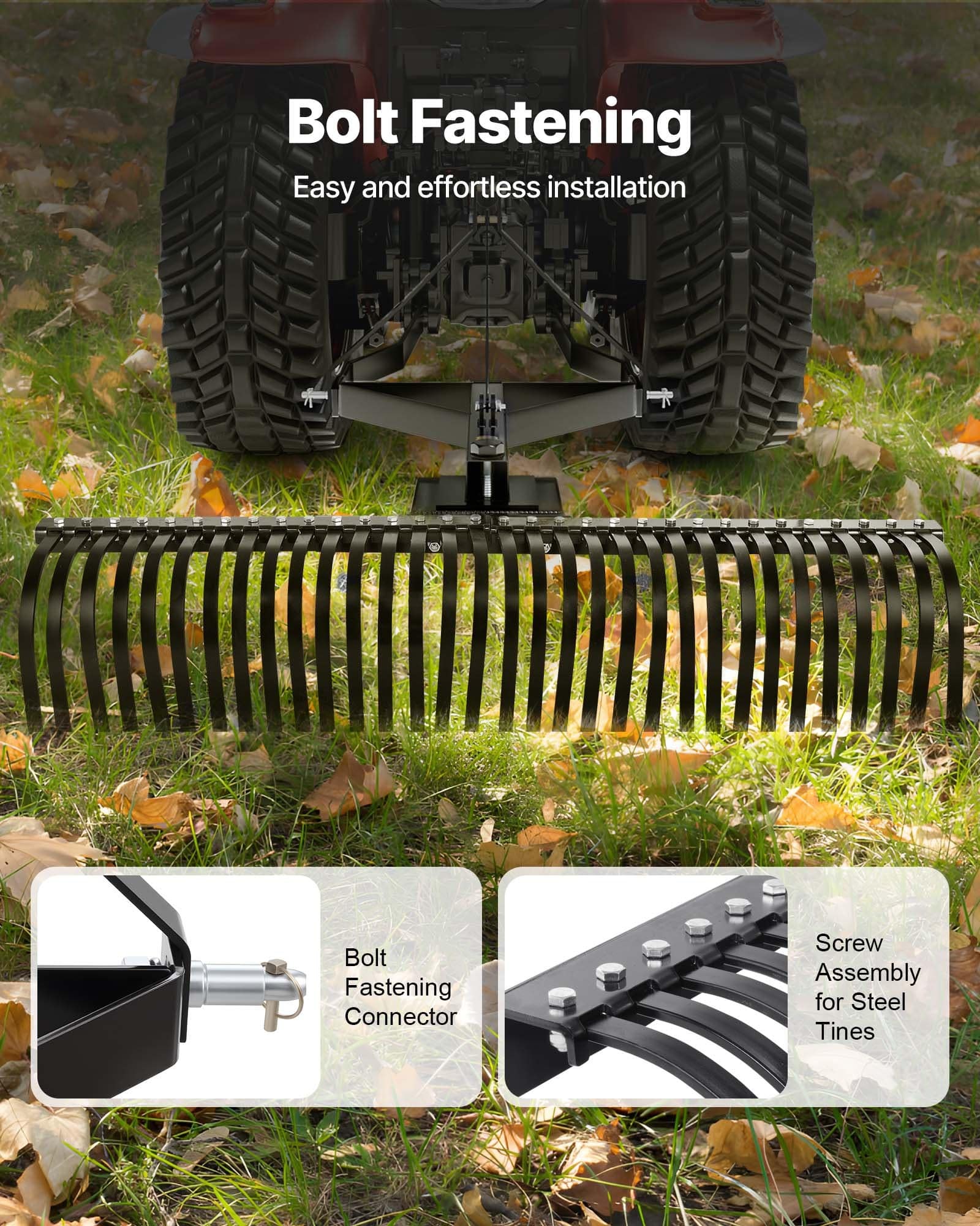 VEVOR 1525mm Tow-Behind Lawn Dethatcher with 32 Steel Tines, 3-Point Hitch Rake for Tractors – Garden & Farm Aerator - Зображення 5