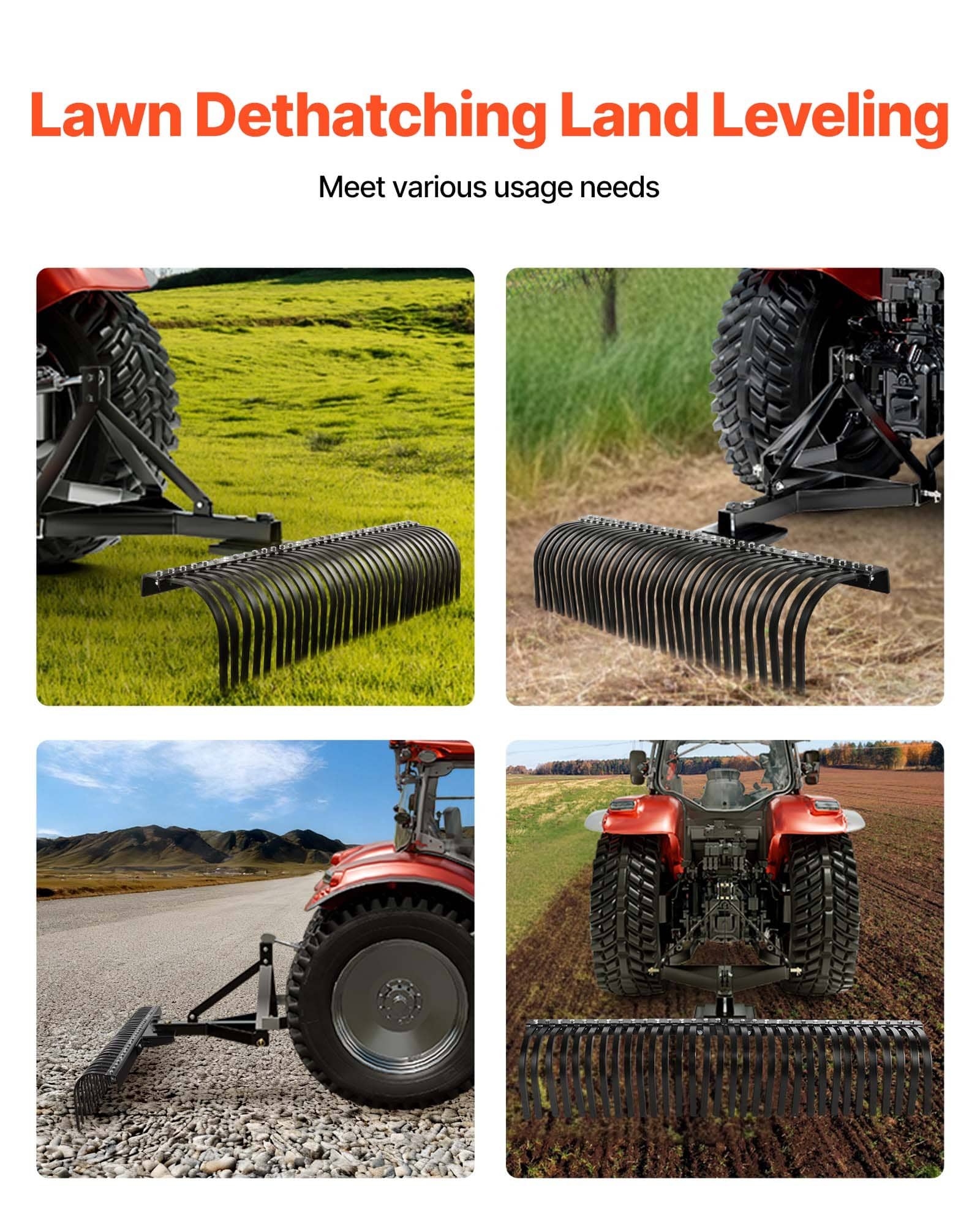 VEVOR 1525mm Tow-Behind Lawn Dethatcher with 32 Steel Tines, 3-Point Hitch Rake for Tractors – Garden & Farm Aerator - Зображення 6