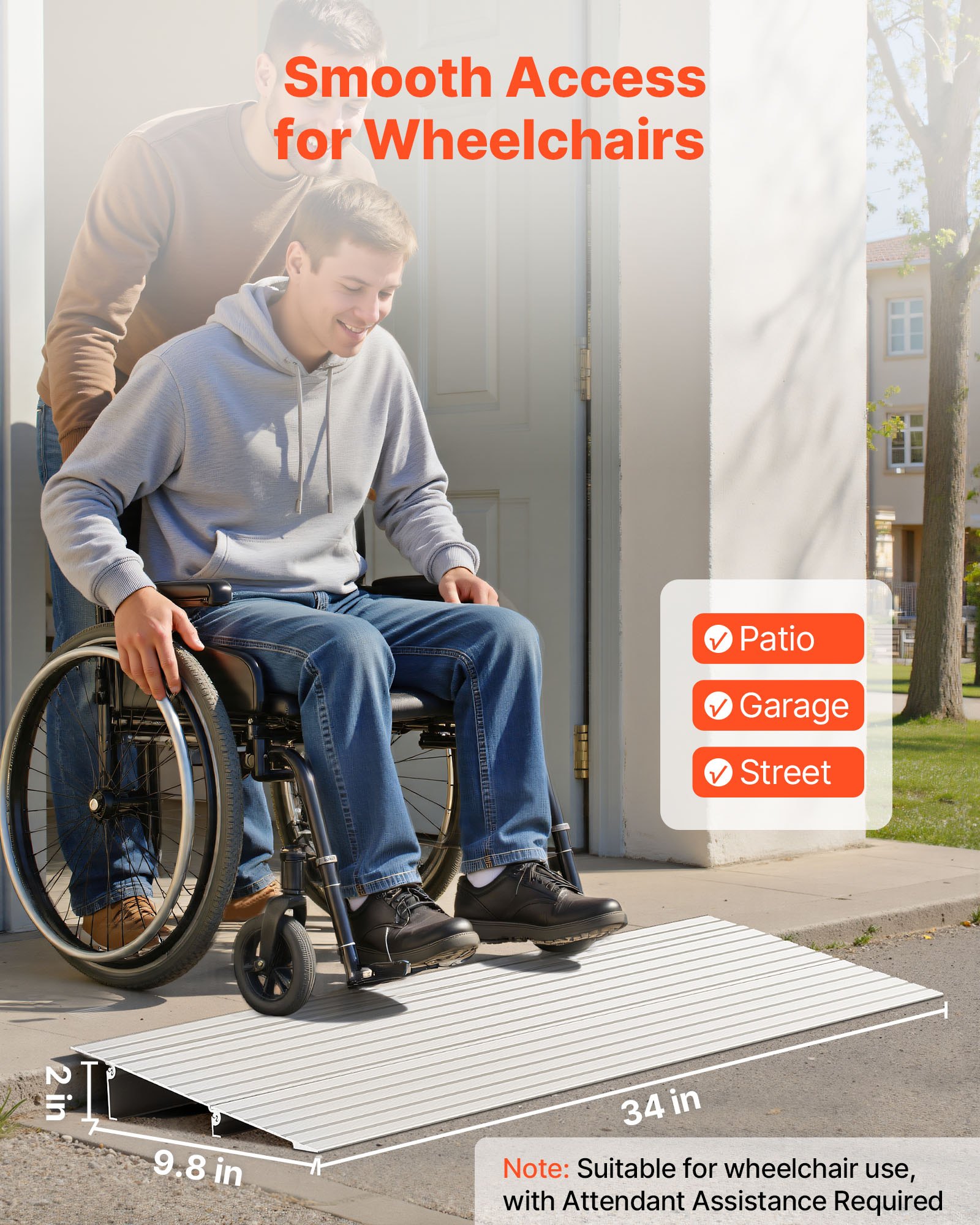 VEVOR Aluminum Threshold Ramp 59mm Rise, 363kg Load, Anti-Slip Door Ramp for Wheelchairs, Scooters, Bikes & Walkers – Indoor/Outdoor — attēls 2