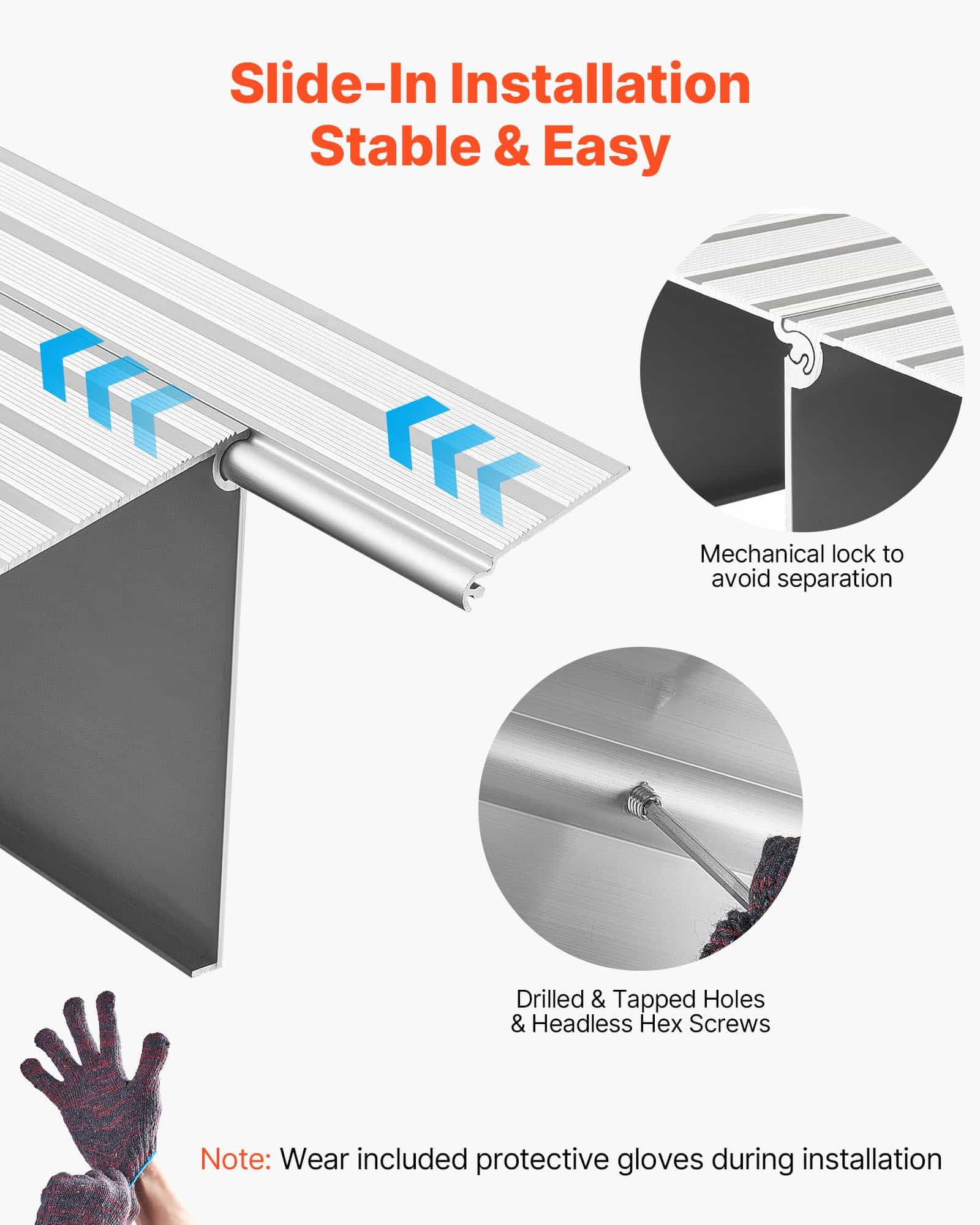 VEVOR Aluminum Threshold Ramp 59mm Rise, 363kg Load, Anti-Slip Door Ramp for Wheelchairs, Scooters, Bikes & Walkers – Indoor/Outdoor — attēls 5