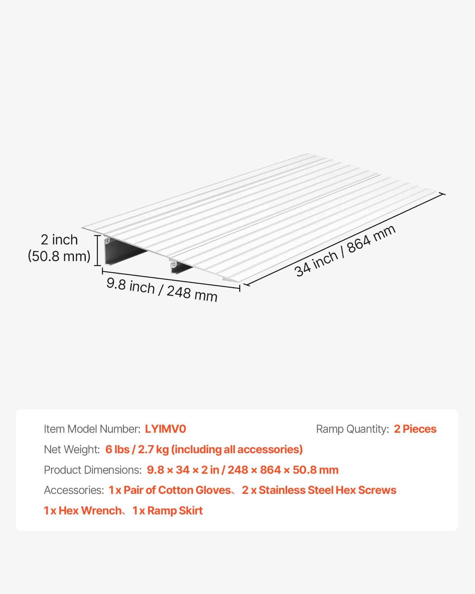 VEVOR Aluminum Threshold Ramp 59mm Rise, 363kg Load, Anti-Slip Door Ramp for Wheelchairs, Scooters, Bikes & Walkers – Indoor/Outdoor — attēls 7