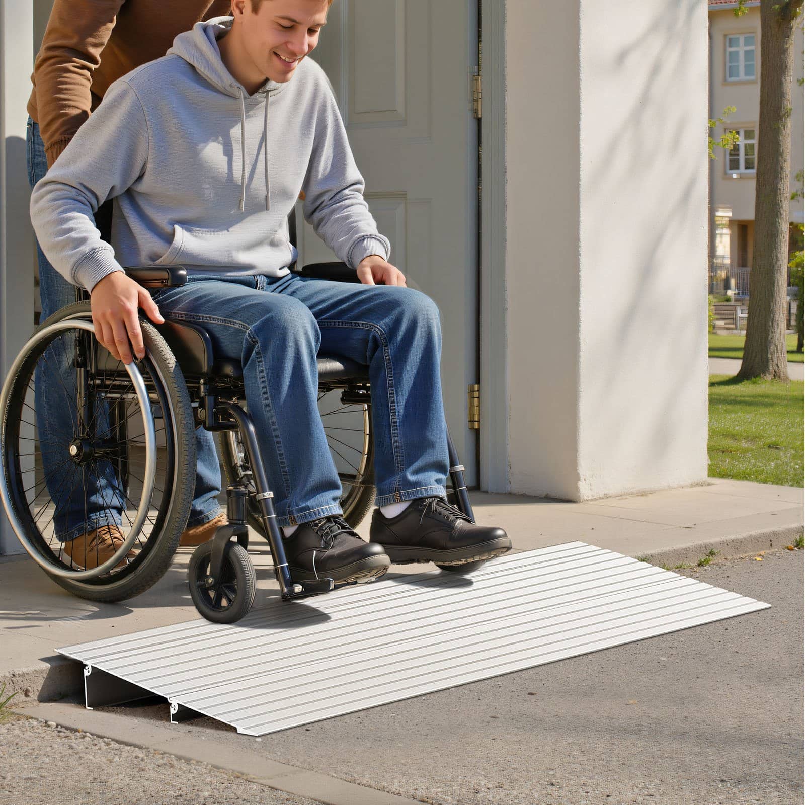 VEVOR Aluminum Threshold Ramp 59mm Rise, 363kg Load, Anti-Slip Door Ramp for Wheelchairs, Scooters, Bikes & Walkers – Indoor/Outdoor — attēls 8