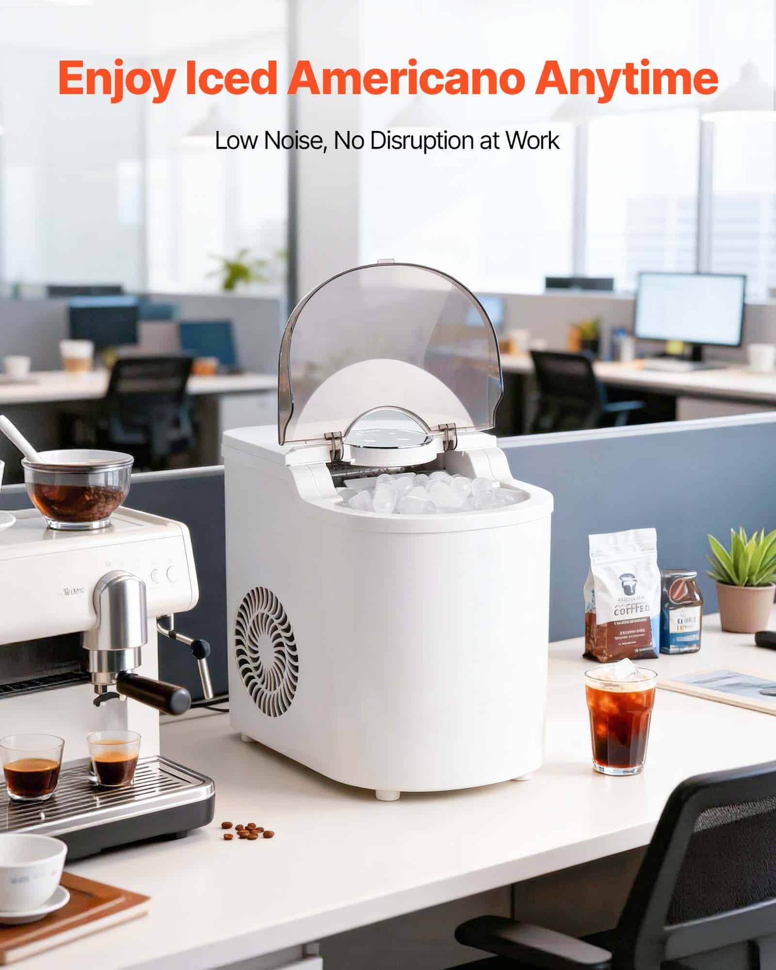VEVOR Portable Countertop Ice Maker, 7 Bullet Cubes in 6 Mins, 11.8 kg/day, 2 Ice Sizes, Self-Cleaning, for Home & Office — изображение 6