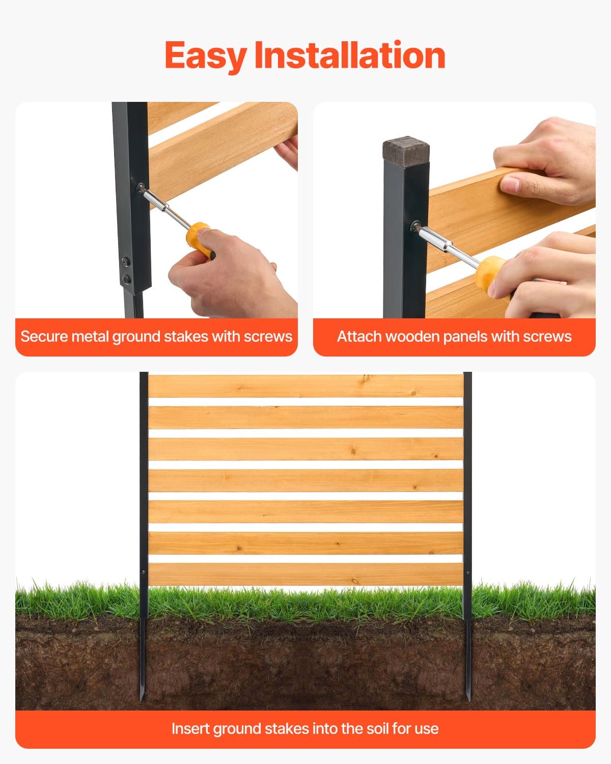 VEVOR Wooden Privacy Fence Panel 99x155 cm – Outdoor AC/Trash Enclosure with Metal Stakes, Easy DIY Garden Installation — изображение 4