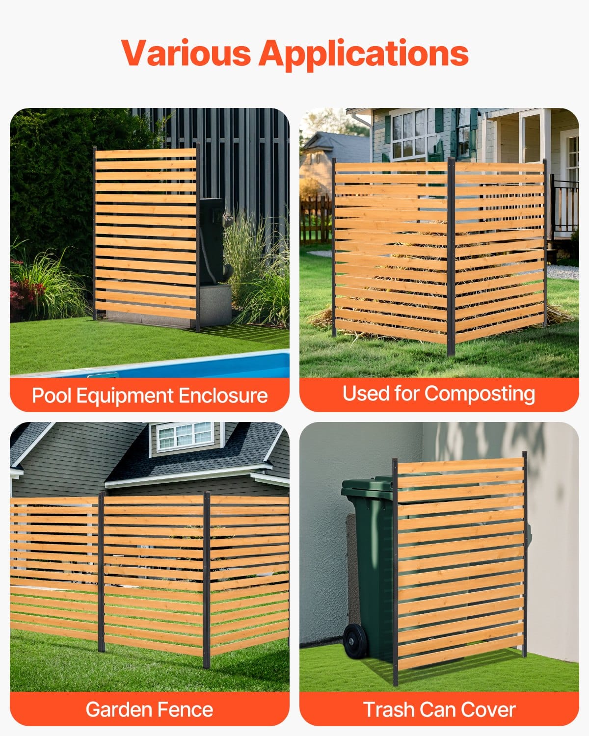 VEVOR Wooden Privacy Fence Panel 99x155 cm – Outdoor AC/Trash Enclosure with Metal Stakes, Easy DIY Garden Installation — изображение 6