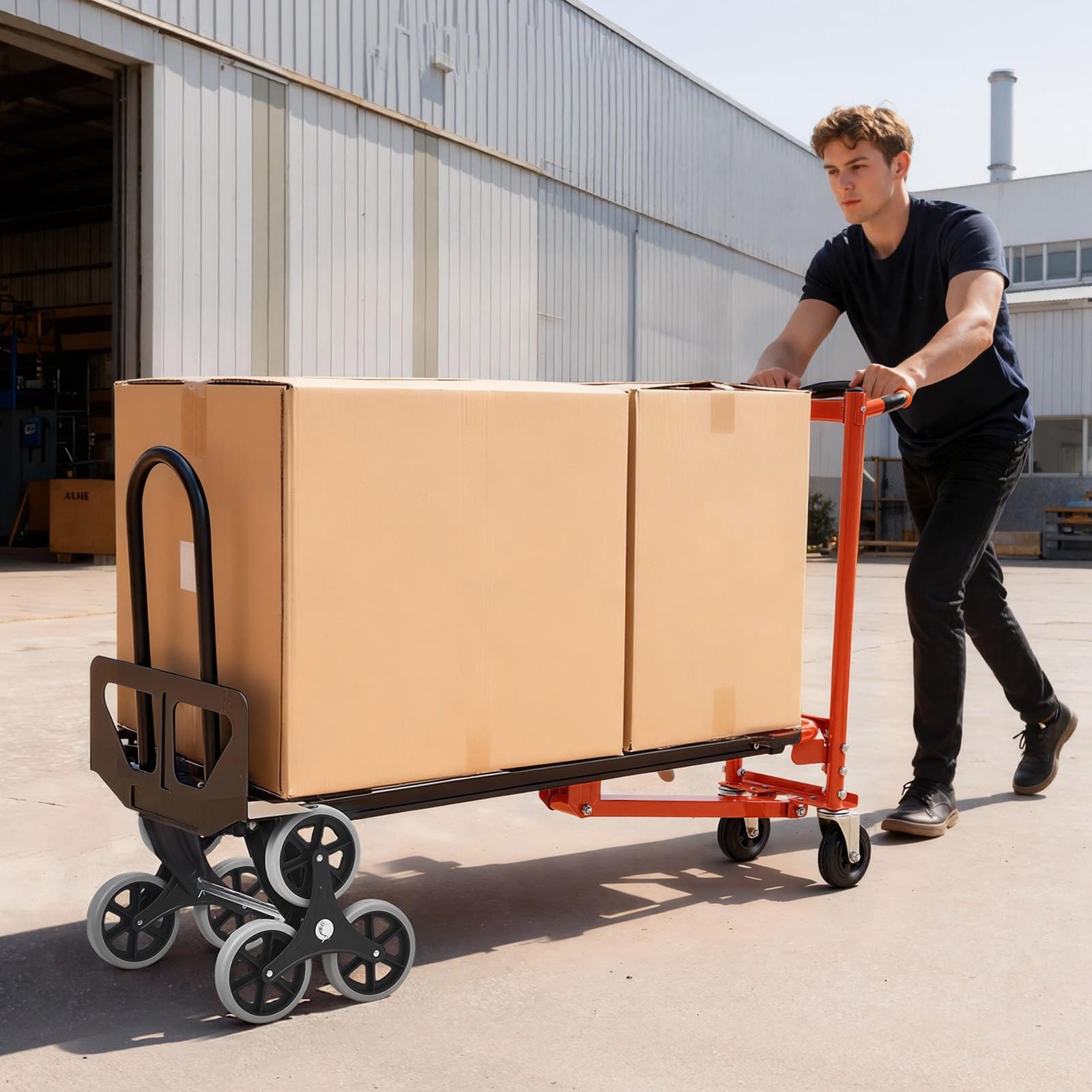 VEVOR 3-in-1 Stair Climbing Hand Truck, 350 kg Load, Foldable Trolley with Tri-Wheel Design for Transport, Orange/Silver — attēls 8