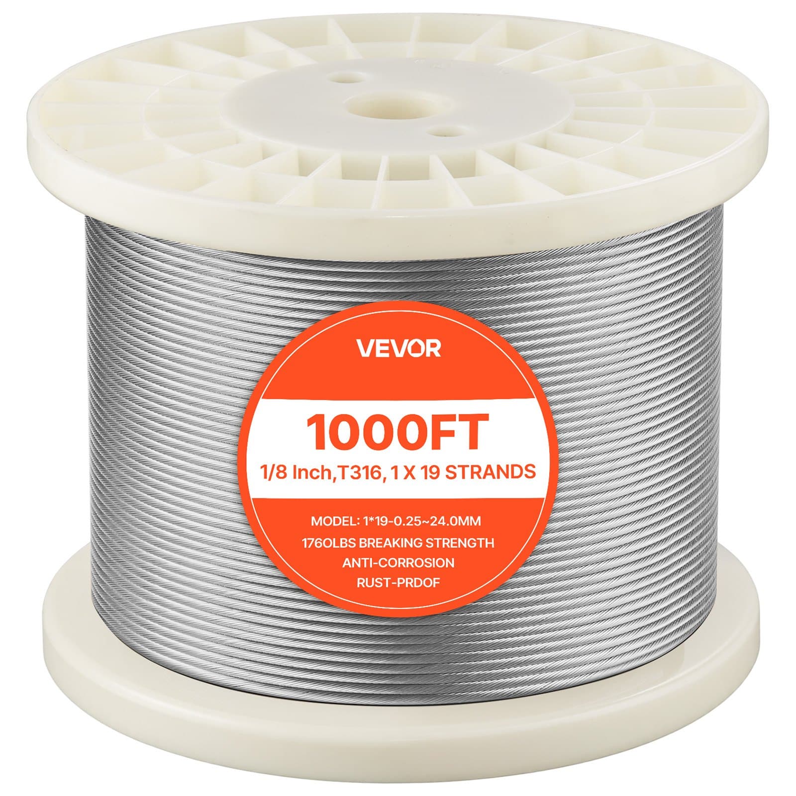 VEVOR 3.2 mm 316 Stainless Steel Wire Rope 304.8 m with Cutter, 798 kg Strength, 1x19 Cable for Railing & Garden Trellis - Pilt 10