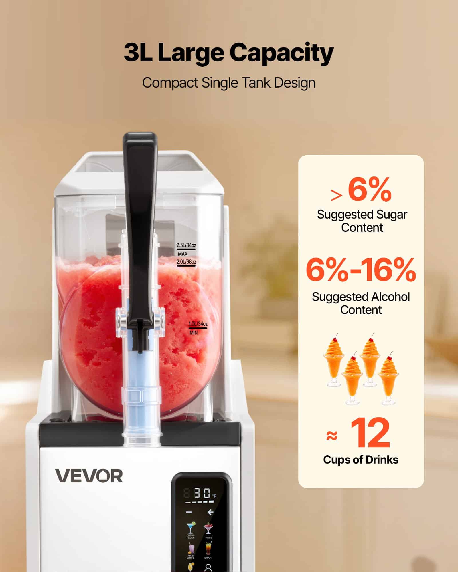 VEVOR 3L Slushie Machine with Self-Cleaning – Frozen Drink Maker for Home, Cocktails, Margaritas, Milkshakes & More - Image 4
