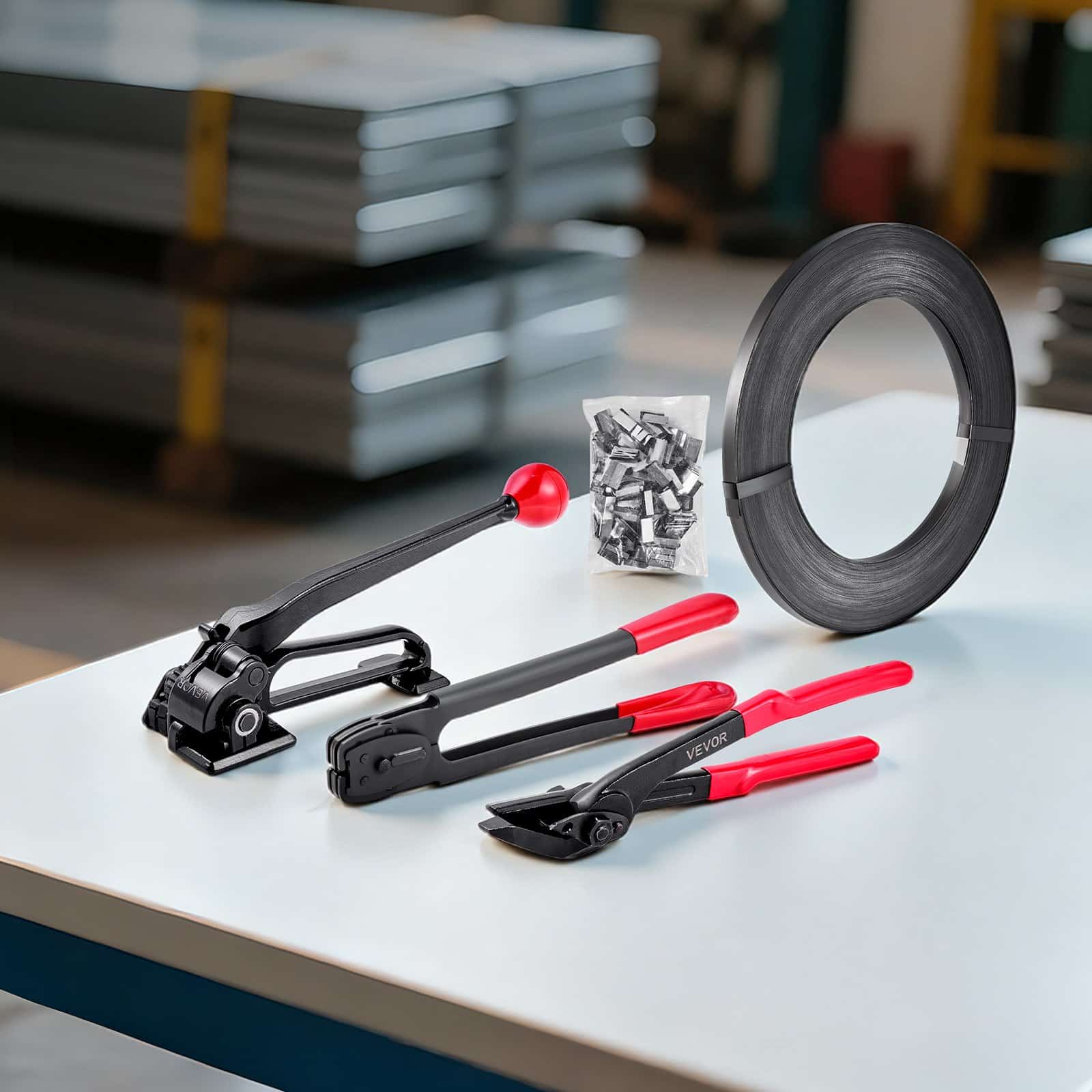 VEVOR Heavy Duty Steel Strapping Kit – 19 mm Banding Tool Set with 183 m Strap, 300 Seals, Cutter & Sealer – Industrial Packaging — attēls 8