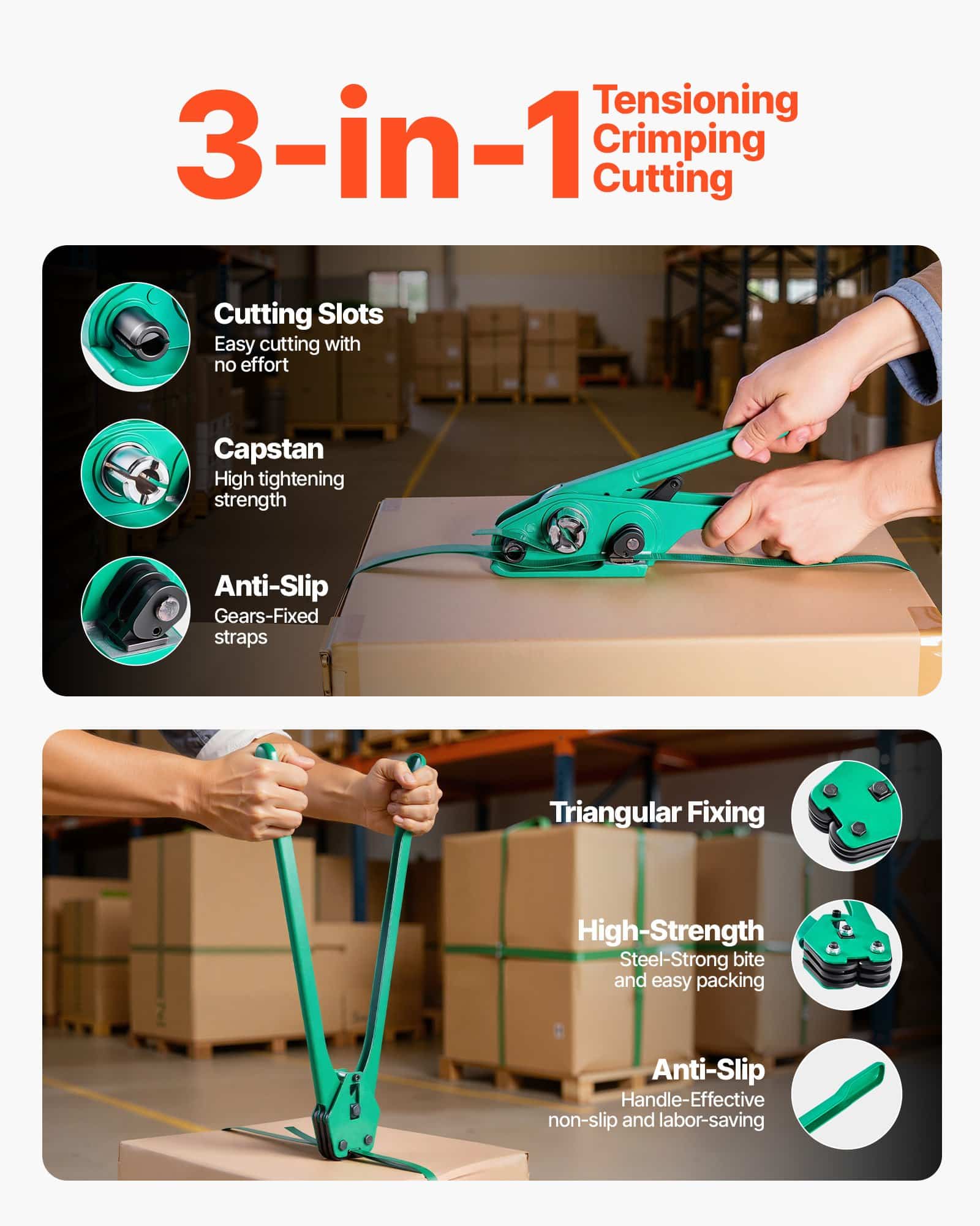 VEVOR Heavy-Duty PET Strapping Kit with 457m Strap, Sealer Tool, 450 Metal Seals, 150 Protectors & Gloves for Packaging — attēls 4