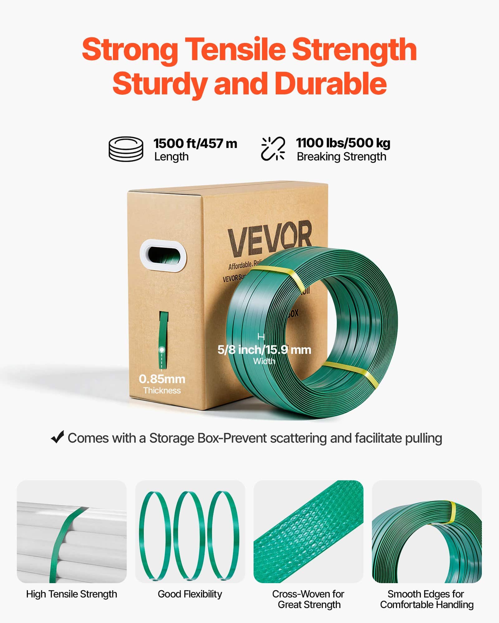 VEVOR Heavy-Duty PET Strapping Kit with 457m Strap, Sealer Tool, 450 Metal Seals, 150 Protectors & Gloves for Packaging — attēls 5