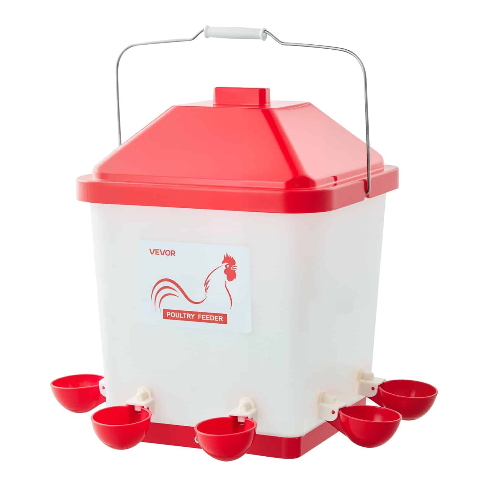 VEVOR 19L Automatic Chicken Waterer with 6 Ports, Gravity-Fed Refill, No-Spill Design, Durable PP, for Coop or Farm Use
