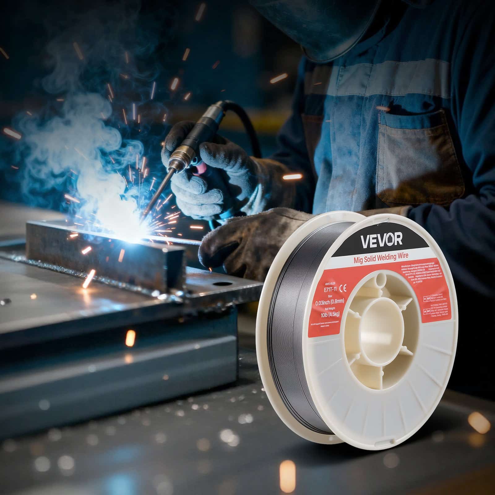 VEVOR E71T-11 Flux Core MIG Welding Wire 0.8mm 4.5kg – Gasless Mild Steel Wire, Low Spatter, All-Position, Outdoor Use - Pilt 8