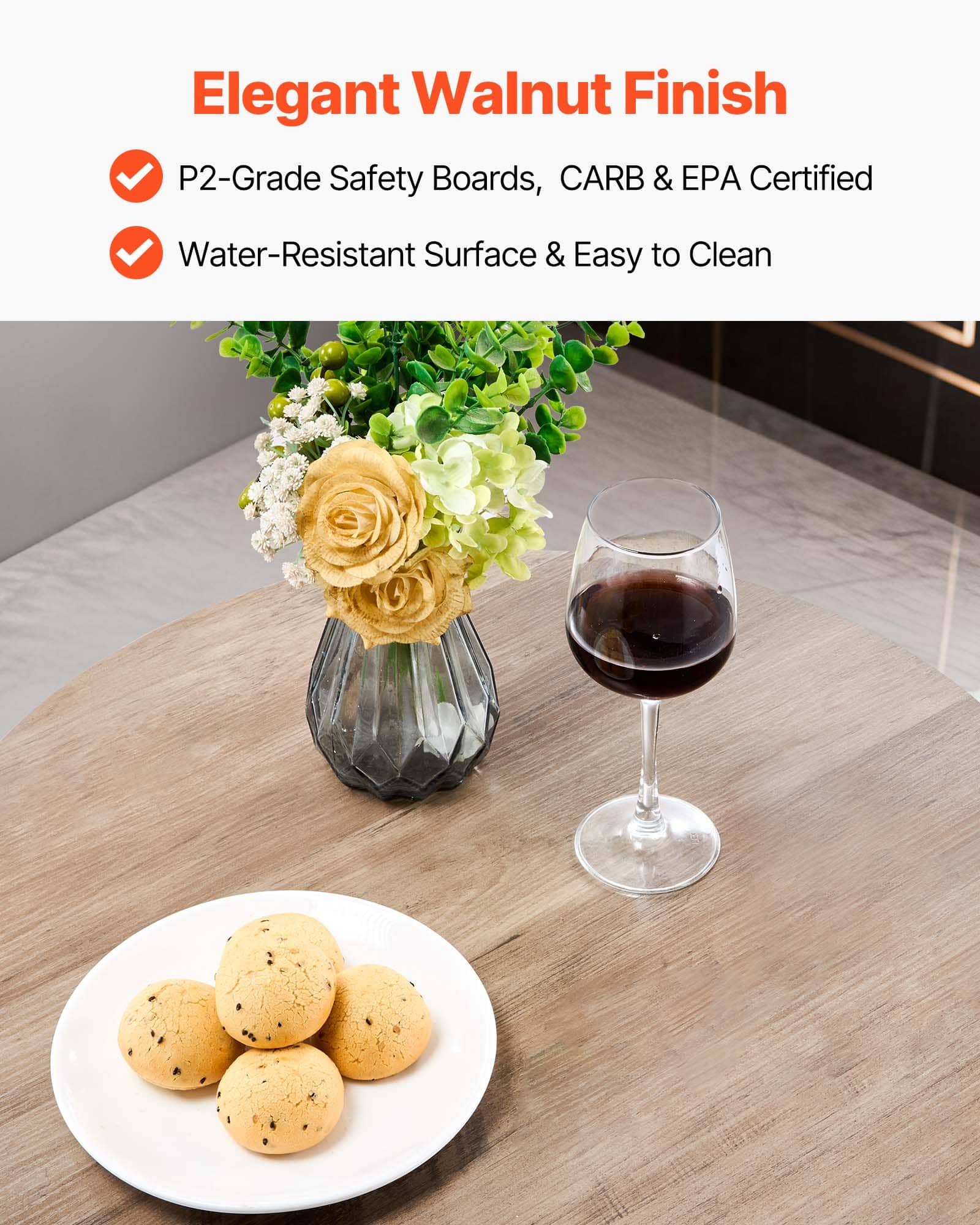 VEVOR 3-Piece Bar Table Set with 2 Stools, Round Table with Shelf, Space-Saving Dining Set for Kitchen or Home Bar, Light Gray/Black – Paveikslėlis 4