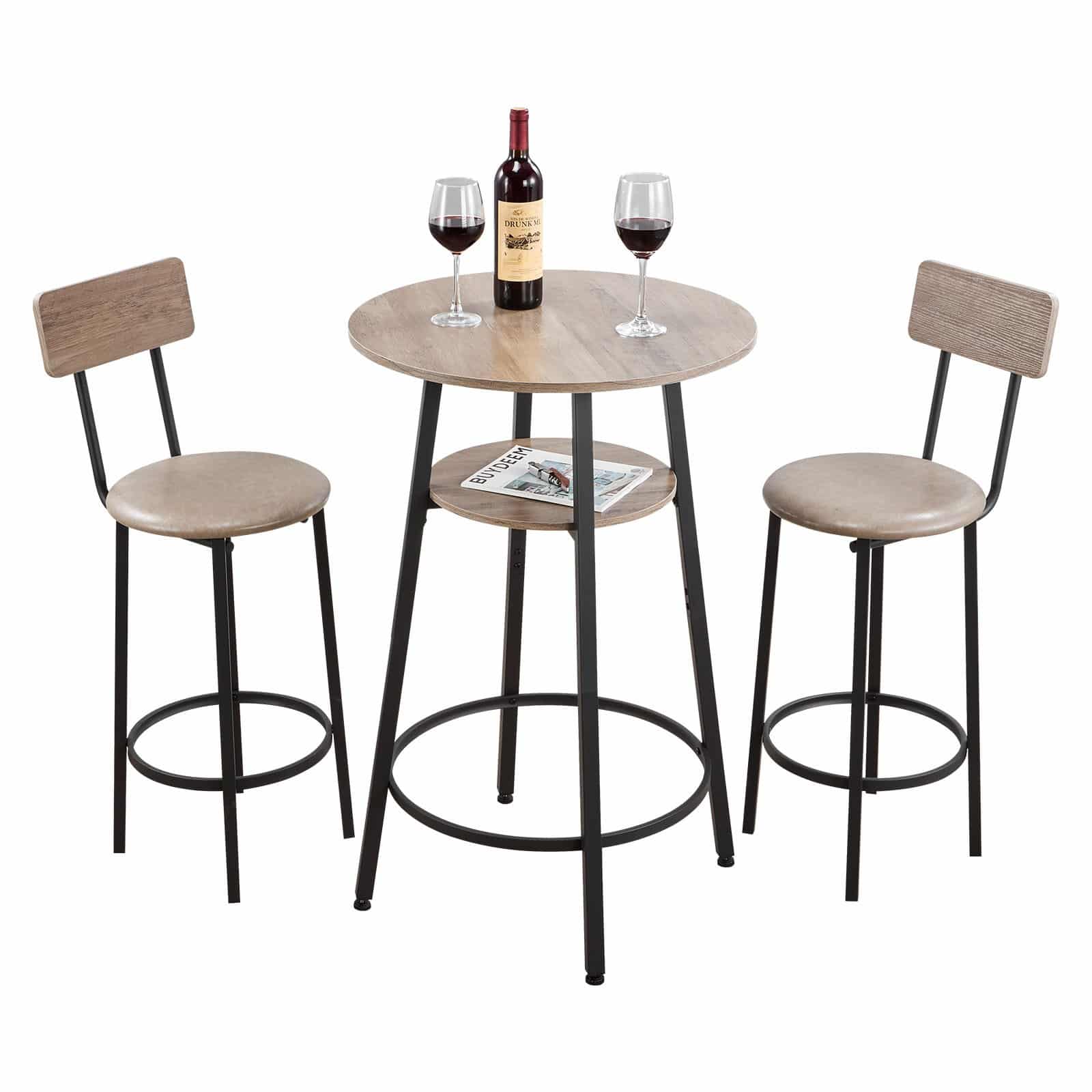 VEVOR 3-Piece Bar Table Set with 2 Stools, Round Table with Shelf, Space-Saving Dining Set for Kitchen or Home Bar, Light Gray/Black – Paveikslėlis 11