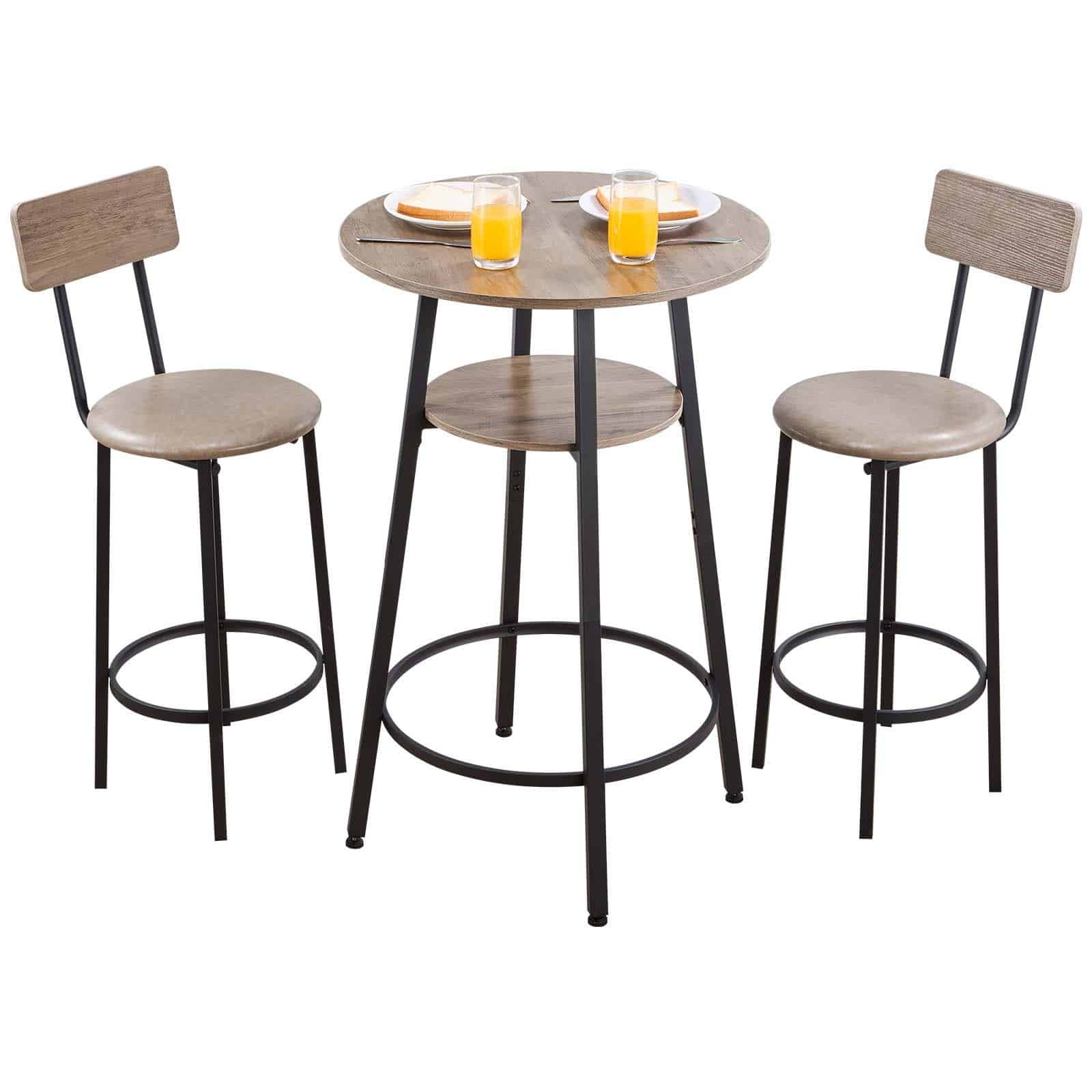 VEVOR 3-Piece Bar Table Set with 2 Stools, Round Table with Shelf, Space-Saving Dining Set for Kitchen or Home Bar, Light Gray/Black – Paveikslėlis 12