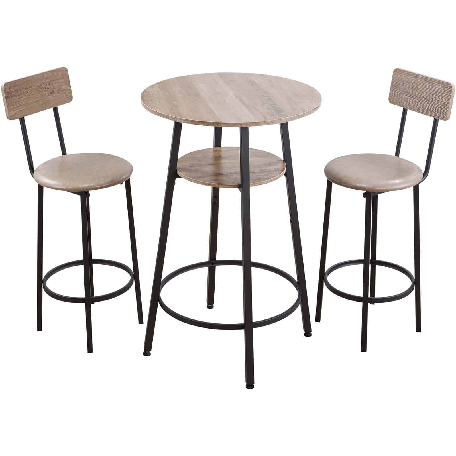 VEVOR 3-Piece Bar Table Set with 2 Stools, Round Table with Shelf, Space-Saving Dining Set for Kitchen or Home Bar, Light Gray/Black – Paveikslėlis 9