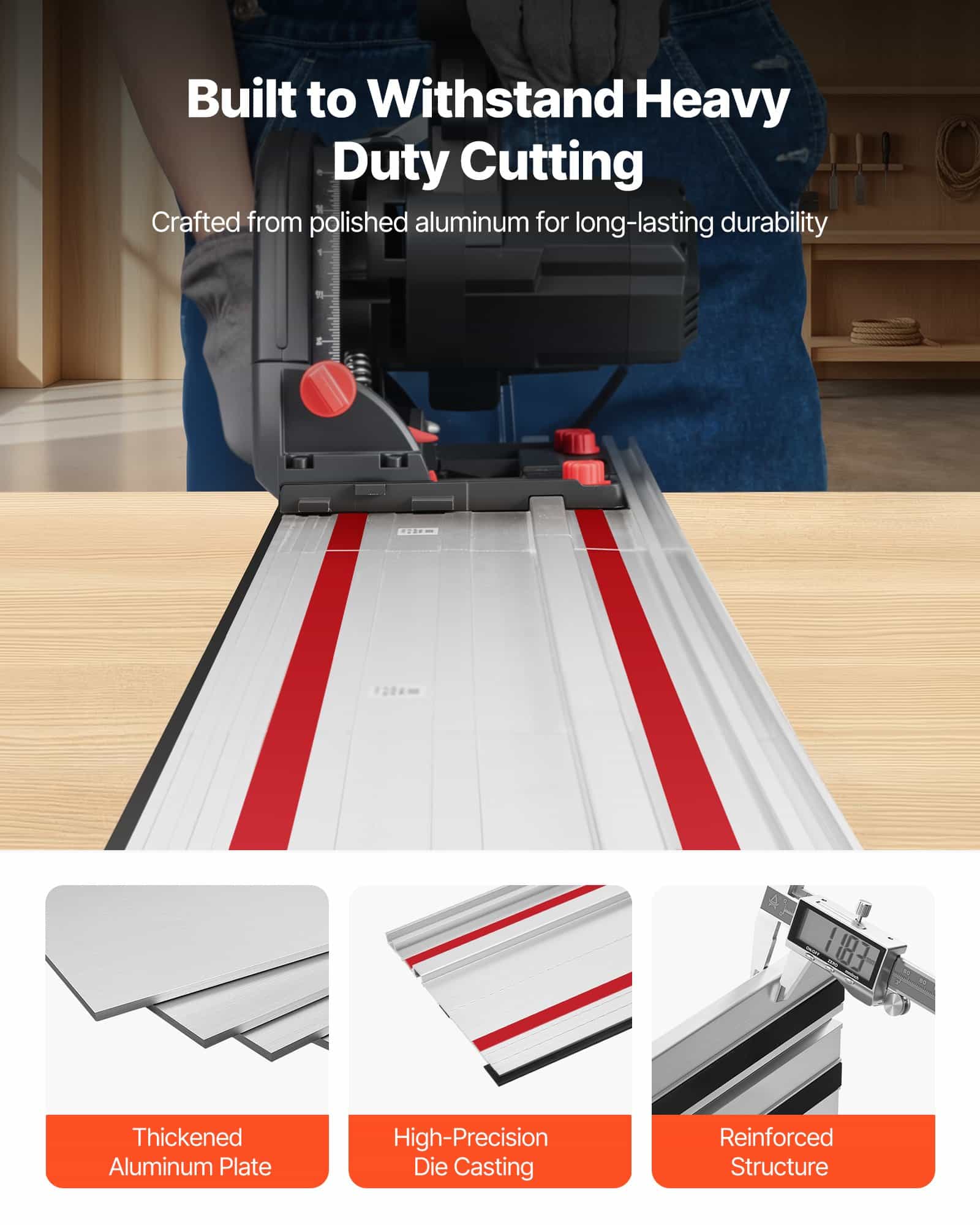 VEVOR 1397 mm Track Saw Guide Rail Kit with 2 x 698.5 mm Rails & Connector, Fits Makita/Festool/WEN, for Precise Woodworking Cuts — attēls 4