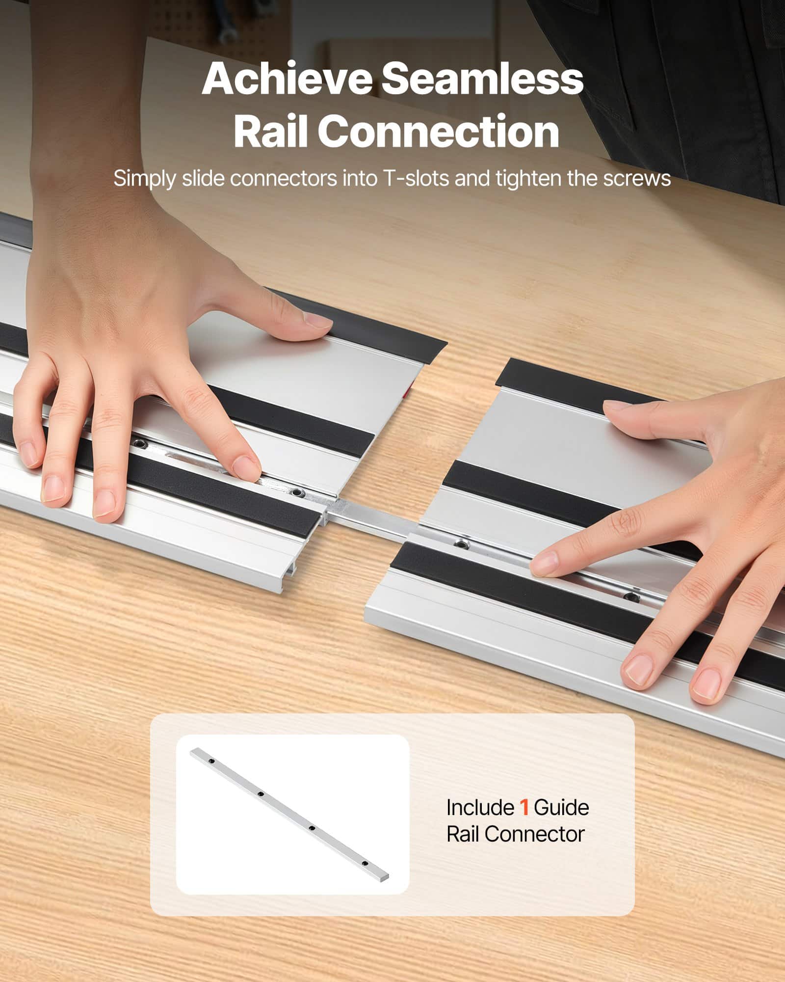 VEVOR 1397 mm Track Saw Guide Rail Kit with 2 x 698.5 mm Rails & Connector, Fits Makita/Festool/WEN, for Precise Woodworking Cuts — attēls 5