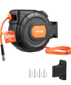 VEVOR Retractable Air Hose Reel 30m x 9.5mm PVC, 20 Bar, Auto Rewind, 2m Lead-In, 180° Swivel Wall Mount for Garage & Workshop