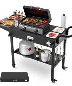 VEVOR Foldable Outdoor Grill Cart Table 787x432mm with Side Shelf, Hooks, Wheels, Tissue Holder – BBQ Prep Station