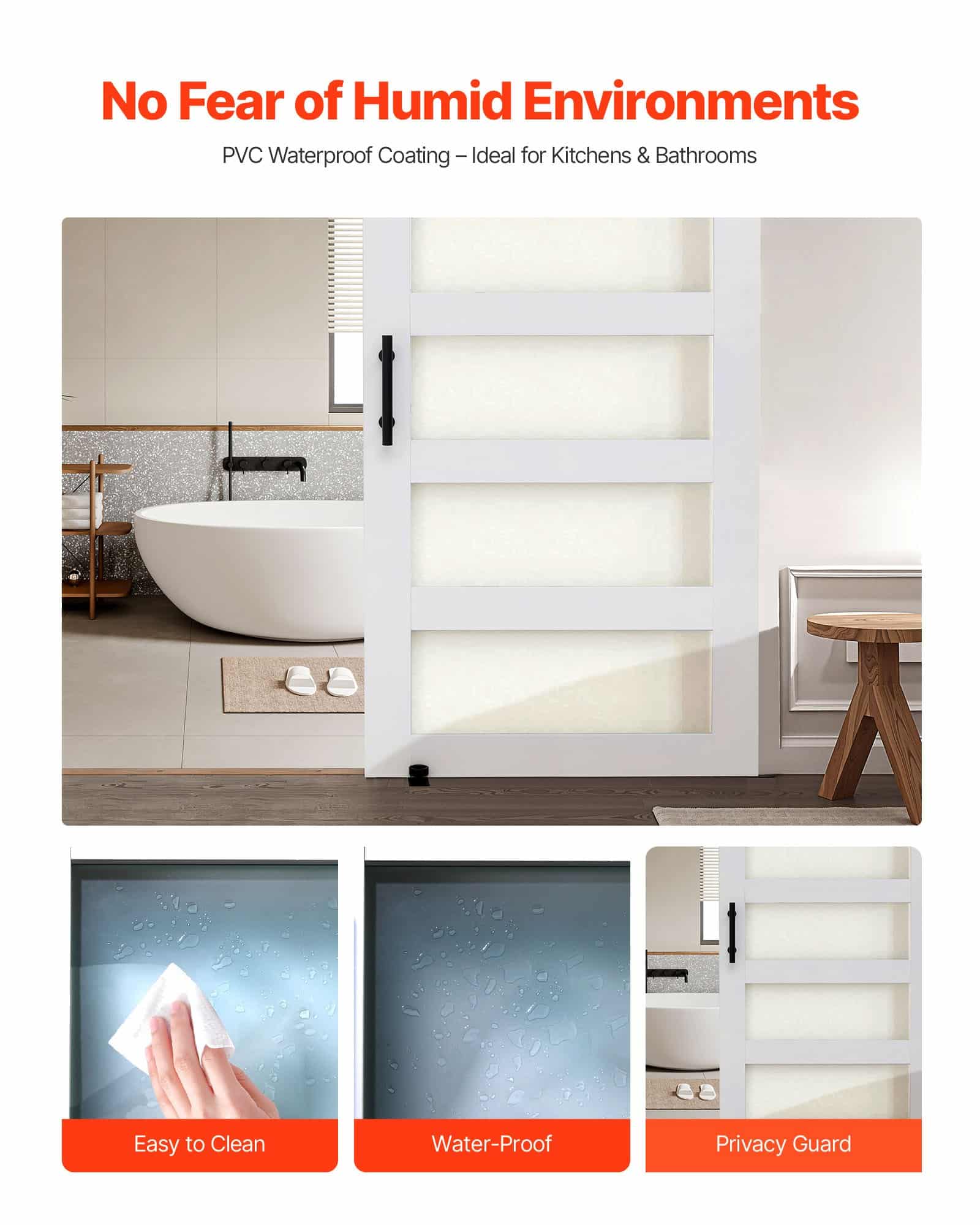 VEVOR Sliding Barn Door 1067x2134mm, MDF & Glass, Waterproof PVC, Hardware Kit, Quiet H-Frame for Living Room — изображение 4