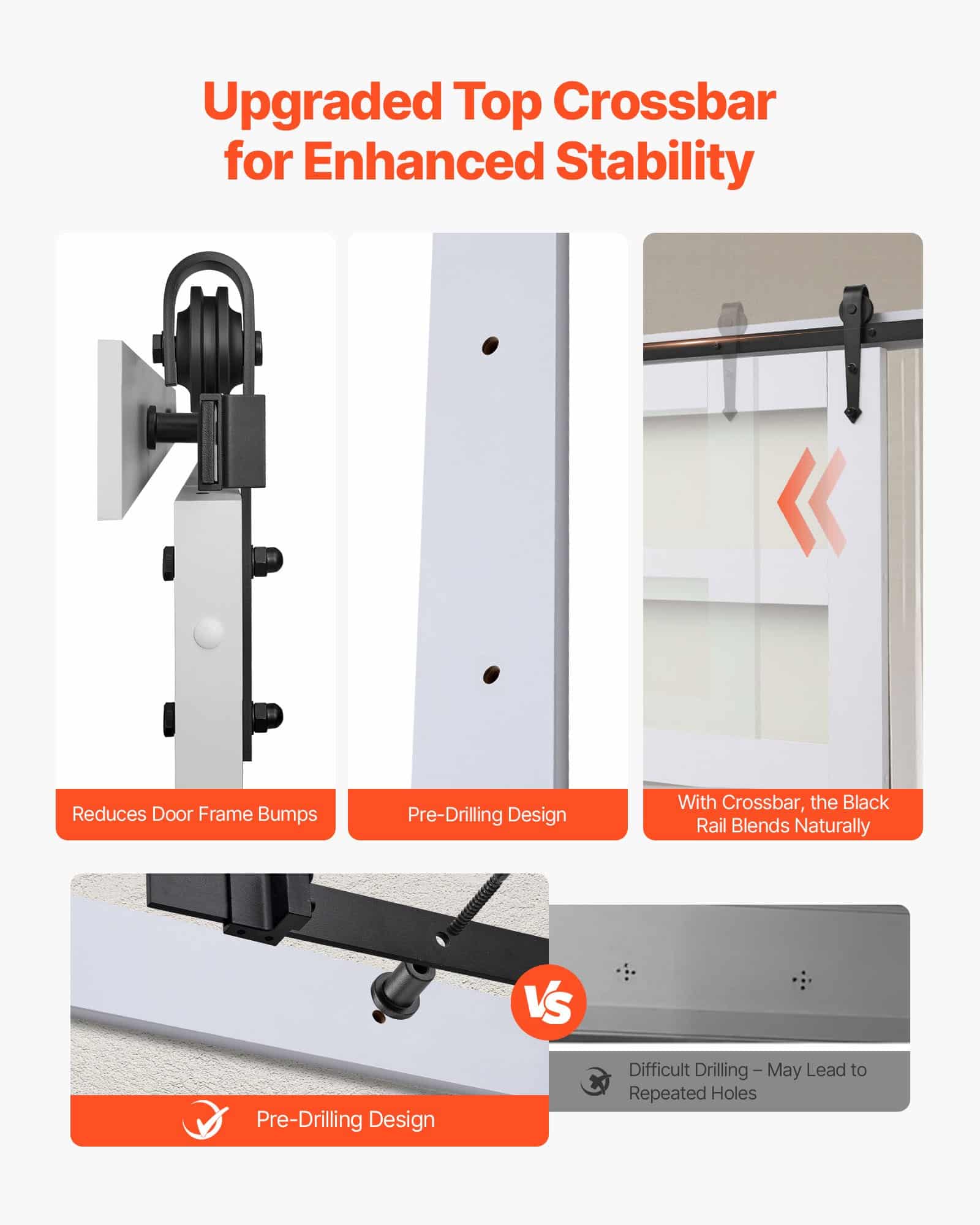 VEVOR Sliding Barn Door 1067x2134mm, MDF & Glass, Waterproof PVC, Hardware Kit, Quiet H-Frame for Living Room — изображение 5