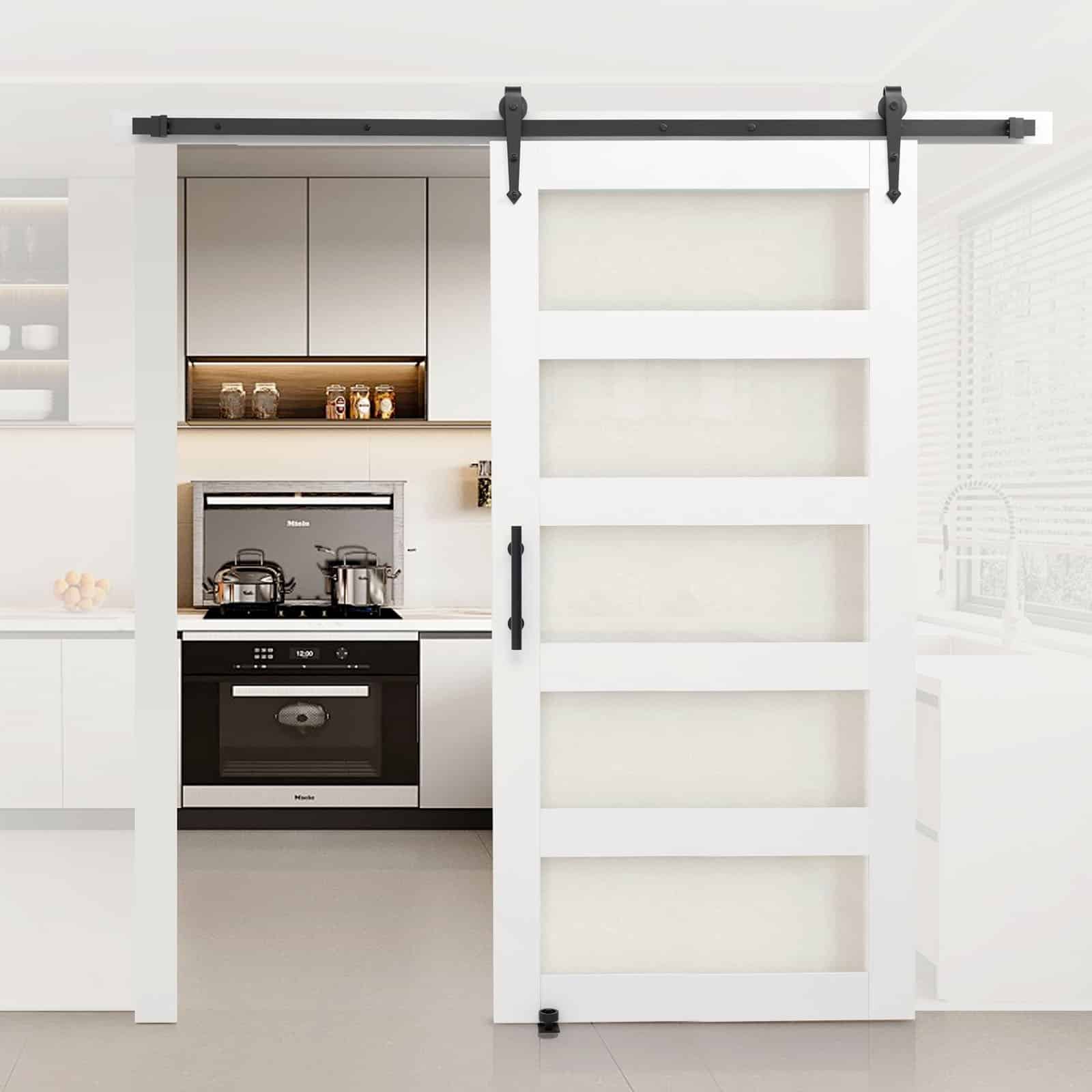 VEVOR Sliding Barn Door 1067x2134mm, MDF & Glass, Waterproof PVC, Hardware Kit, Quiet H-Frame for Living Room — изображение 8