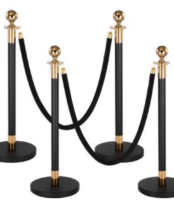 VEVOR комплект из 4 стоек для контроля толпы с 2 черными бархатными канатами, стойки из нержавеющей стали с заполняемым основанием – Черный