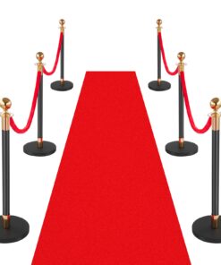 VEVOR 6-Piece Gold Stanchion Set with Red Velvet Ropes & Carpet, Stainless Steel Crowd Control Barrier for Events