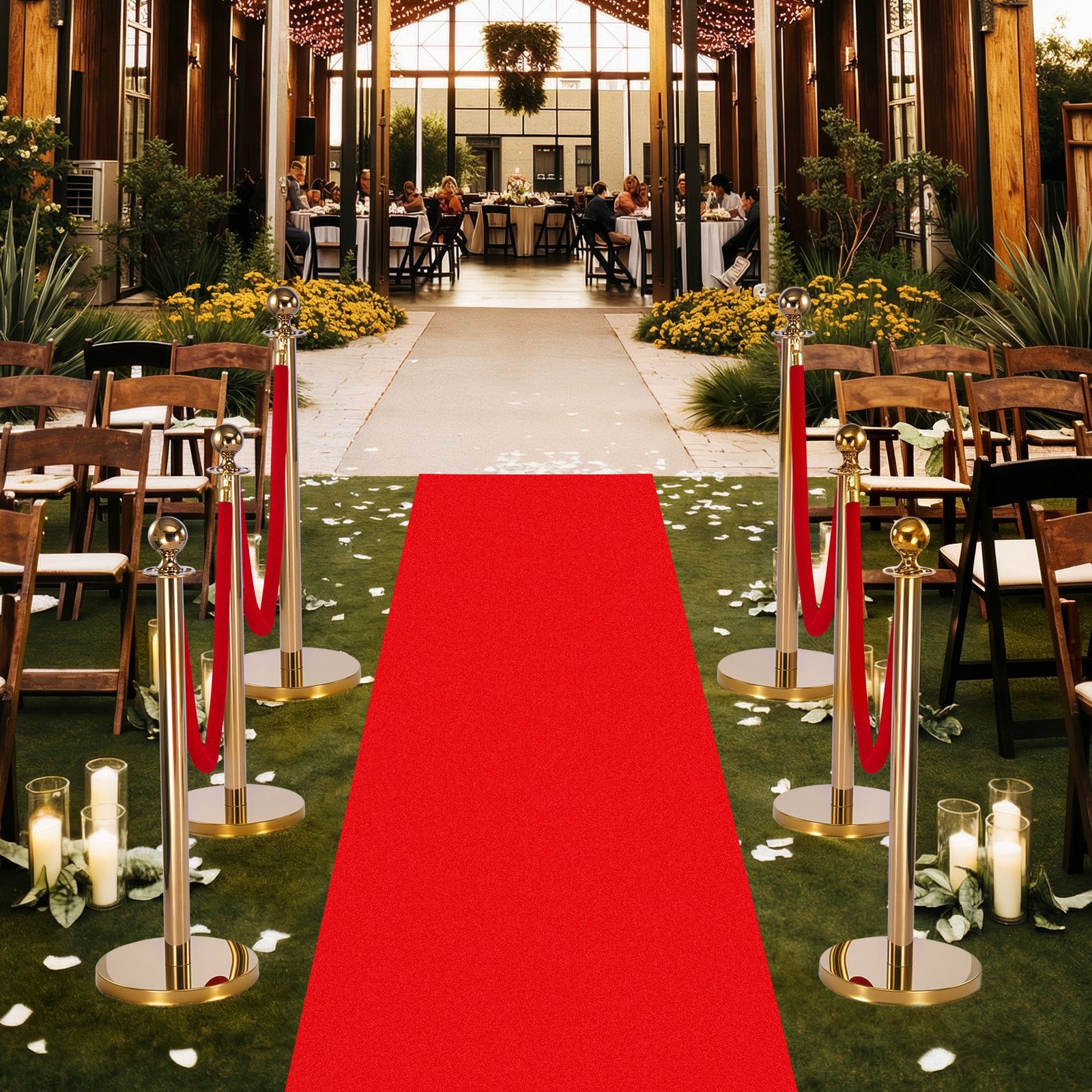 VEVOR 6-Piece Gold Stanchion Set with Red Velvet Ropes & Carpet, Stainless Steel Crowd Control Barrier for Events & Weddings - Зображення 8