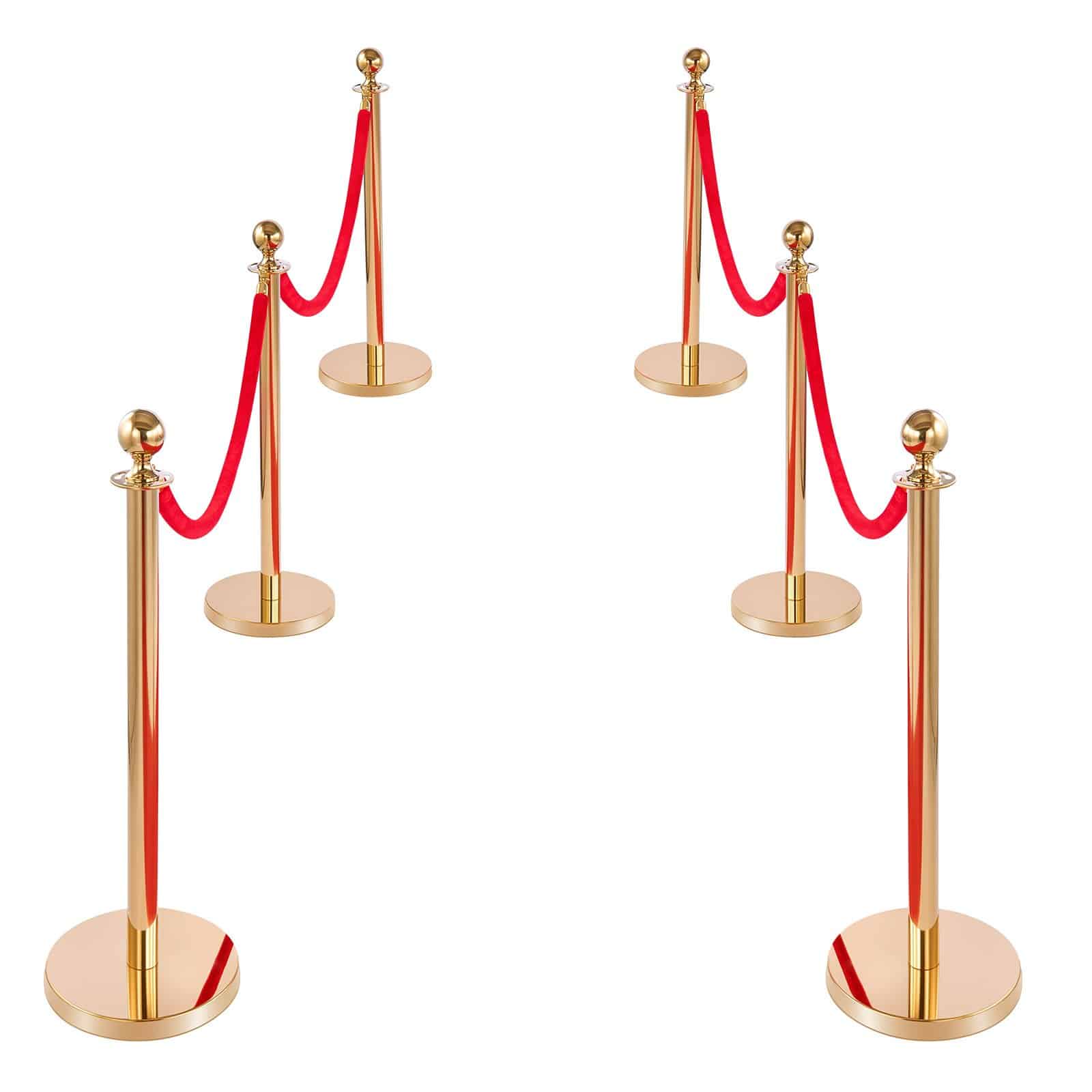 VEVOR 6-Piece Gold Stanchion Set with Red Velvet Ropes & Carpet, Stainless Steel Crowd Control Barrier for Events & Weddings - Зображення 10
