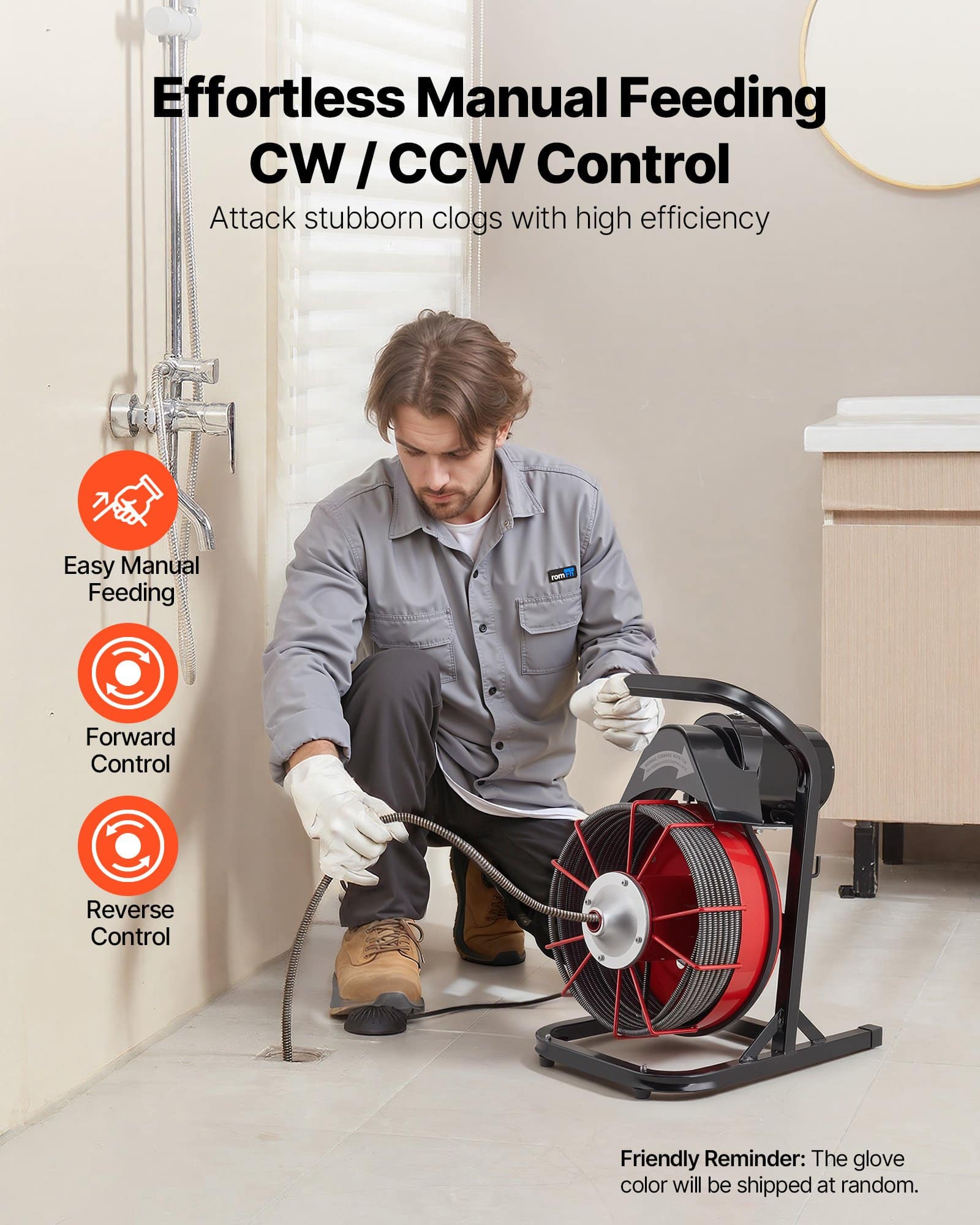 VEVOR Drain Cleaner Machine 15m x 13mm with 4 Cutters & Foot Switch, Manual Feed Sewer Snake for 50–150mm Pipes — изображение 2