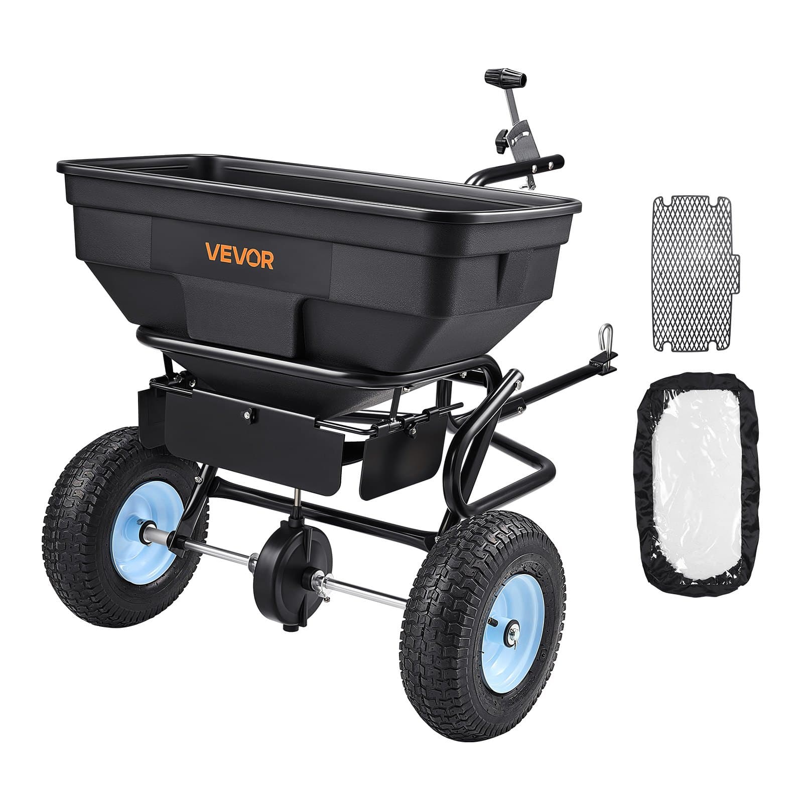 VEVOR Tow/Push Garden Spreader, 59kg Capacity, 33cm Tires, 30 Settings, 3m Spread Width for Seed, Fertilizer, Salt, Ice Melt – Paveikslėlis 9